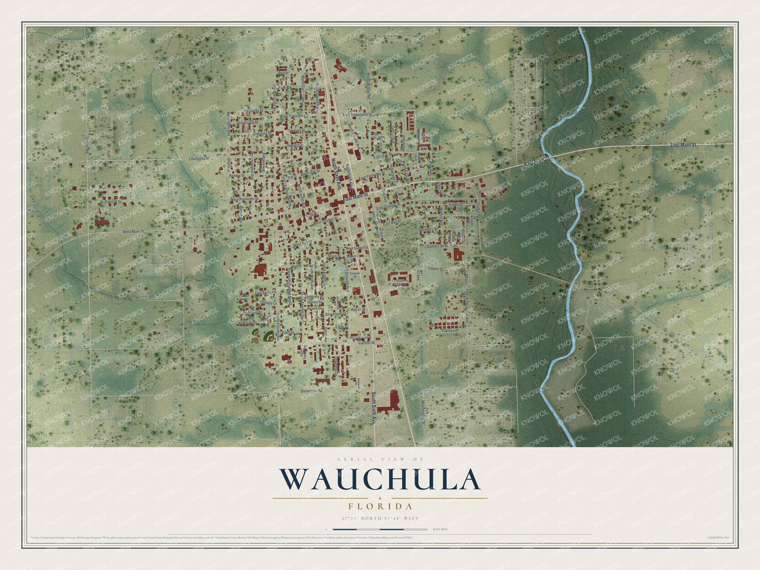Watermarked full-map preview of Wauchula, Florida