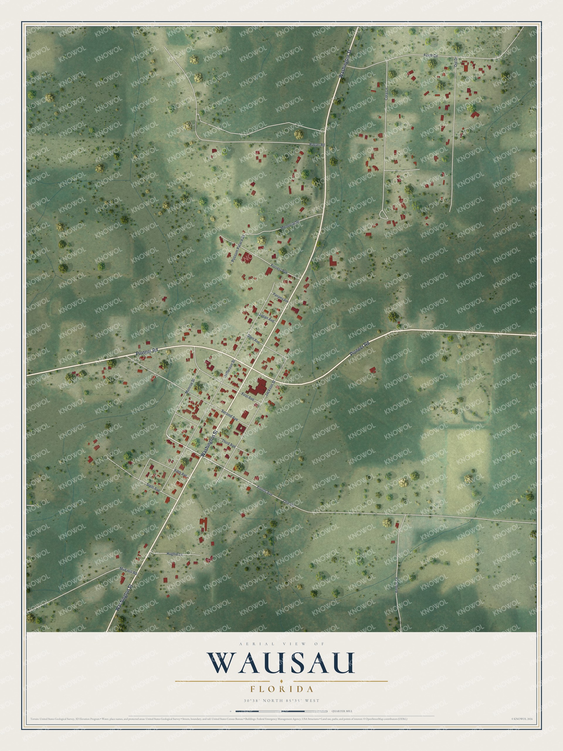Watermarked full-map preview of Wausau, Florida