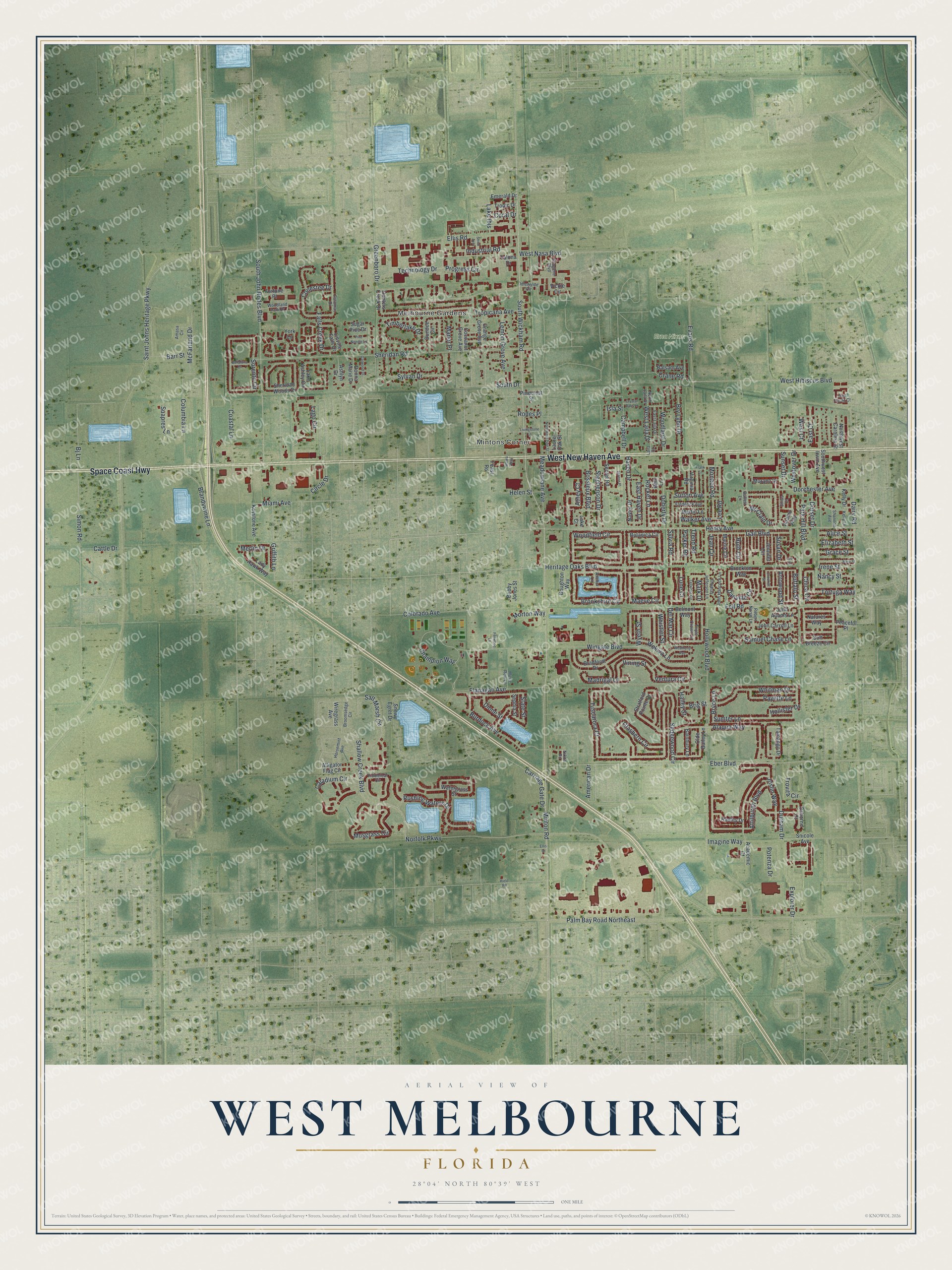 Watermarked full-map preview of West Melbourne, Florida
