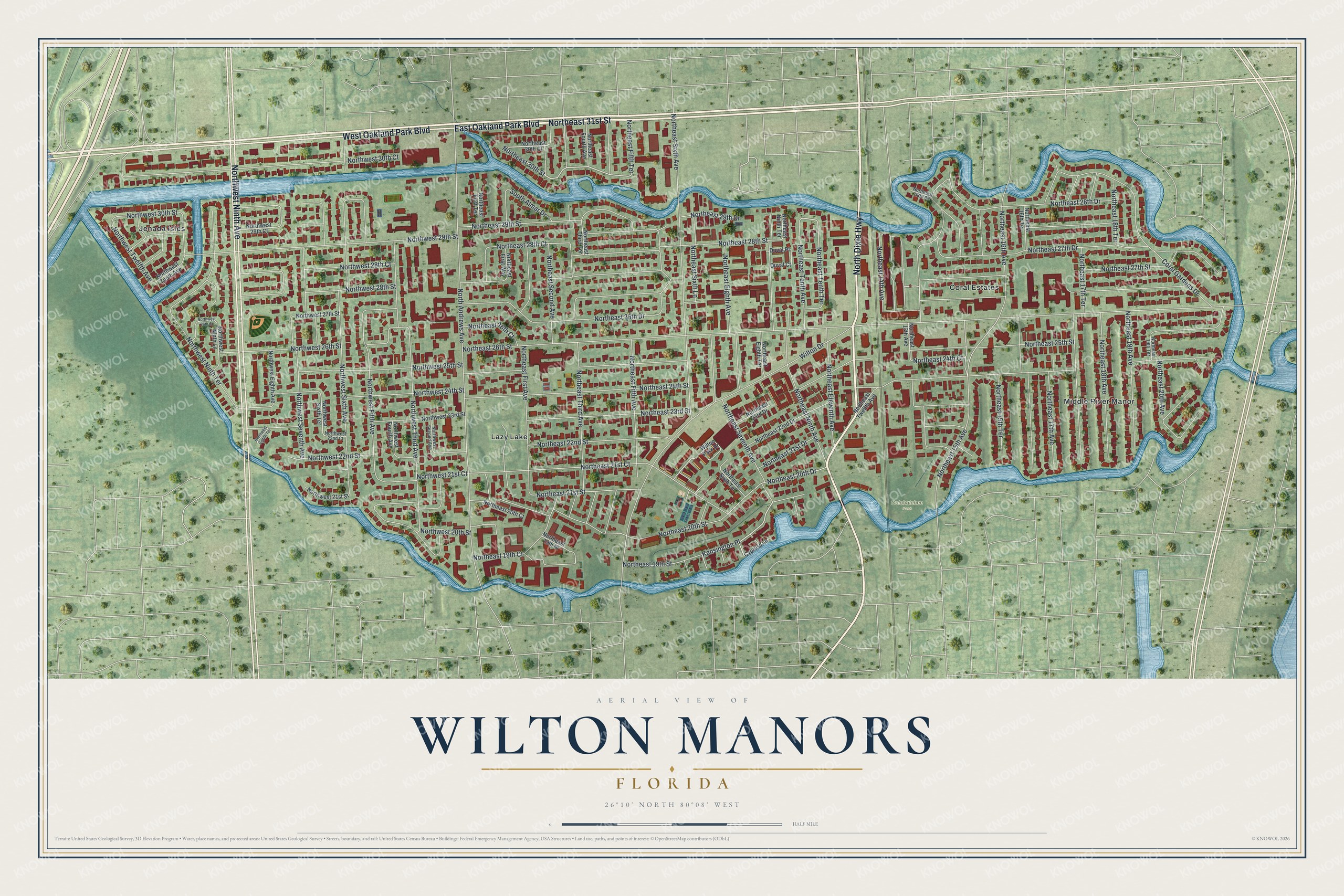 Watermarked full-map preview of Wilton Manors, Florida