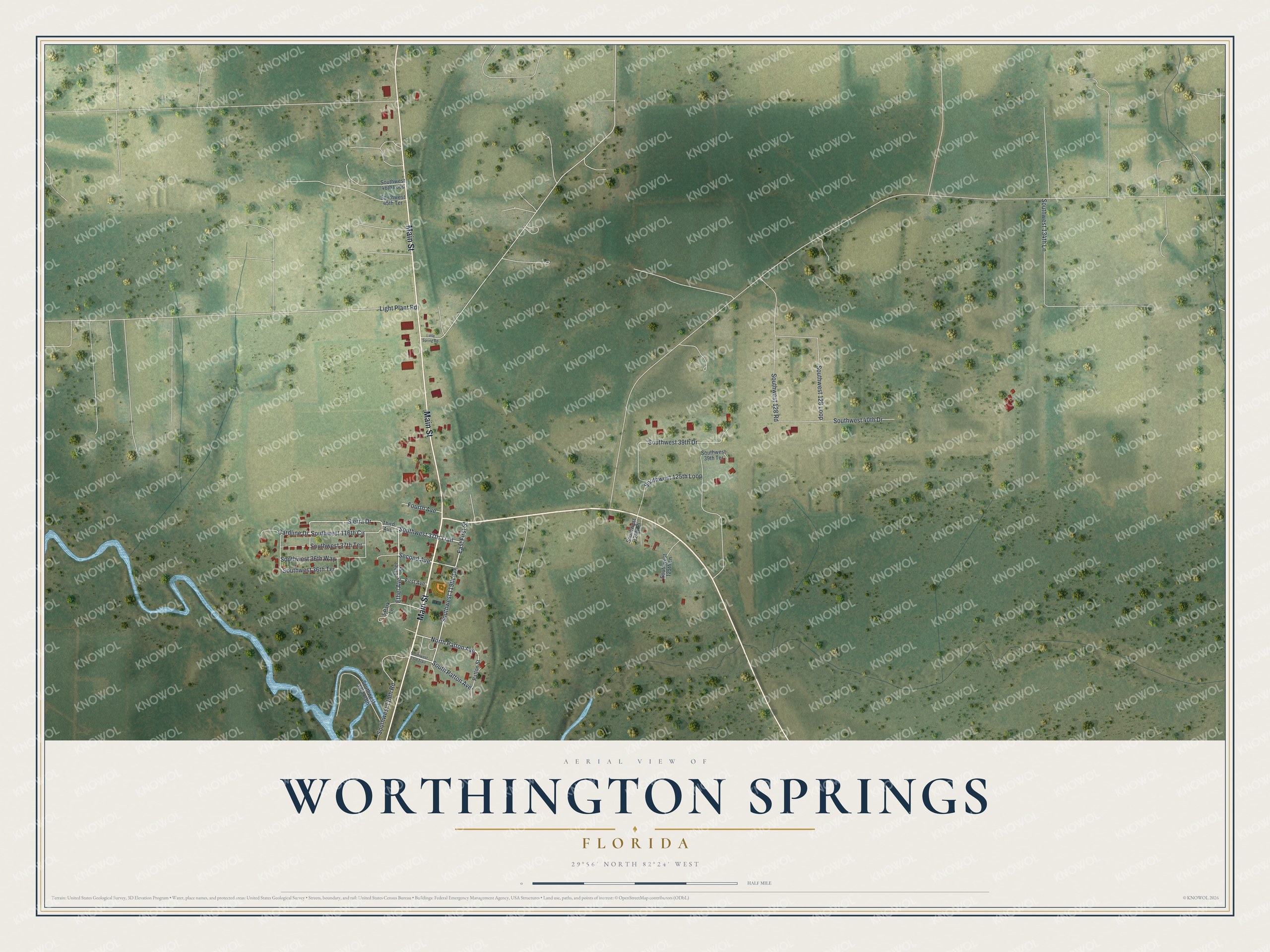 Watermarked full-map preview of Worthington Springs, Florida