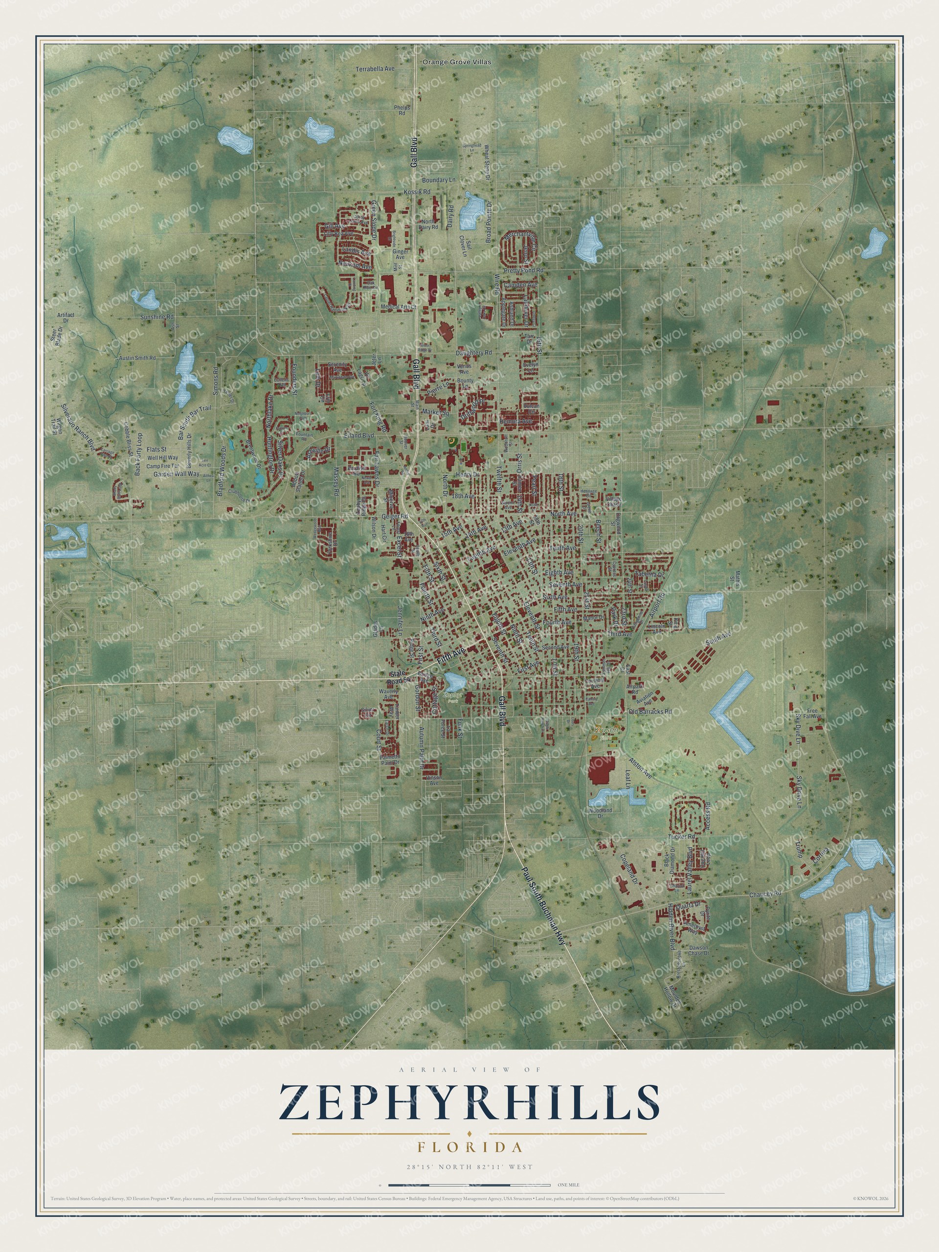 Watermarked full-map preview of Zephyrhills, Florida