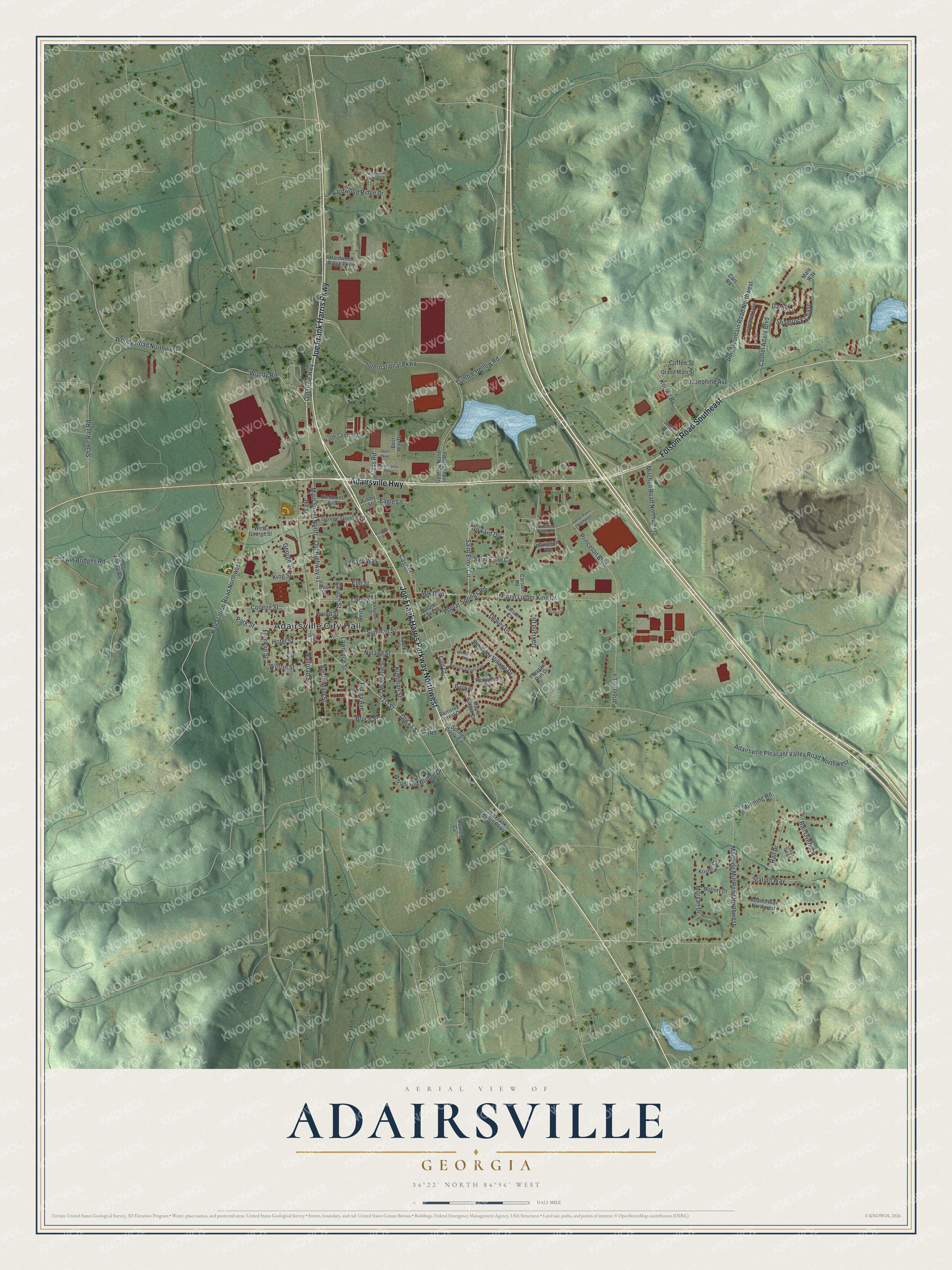 Watermarked full-map preview of Adairsville, Georgia