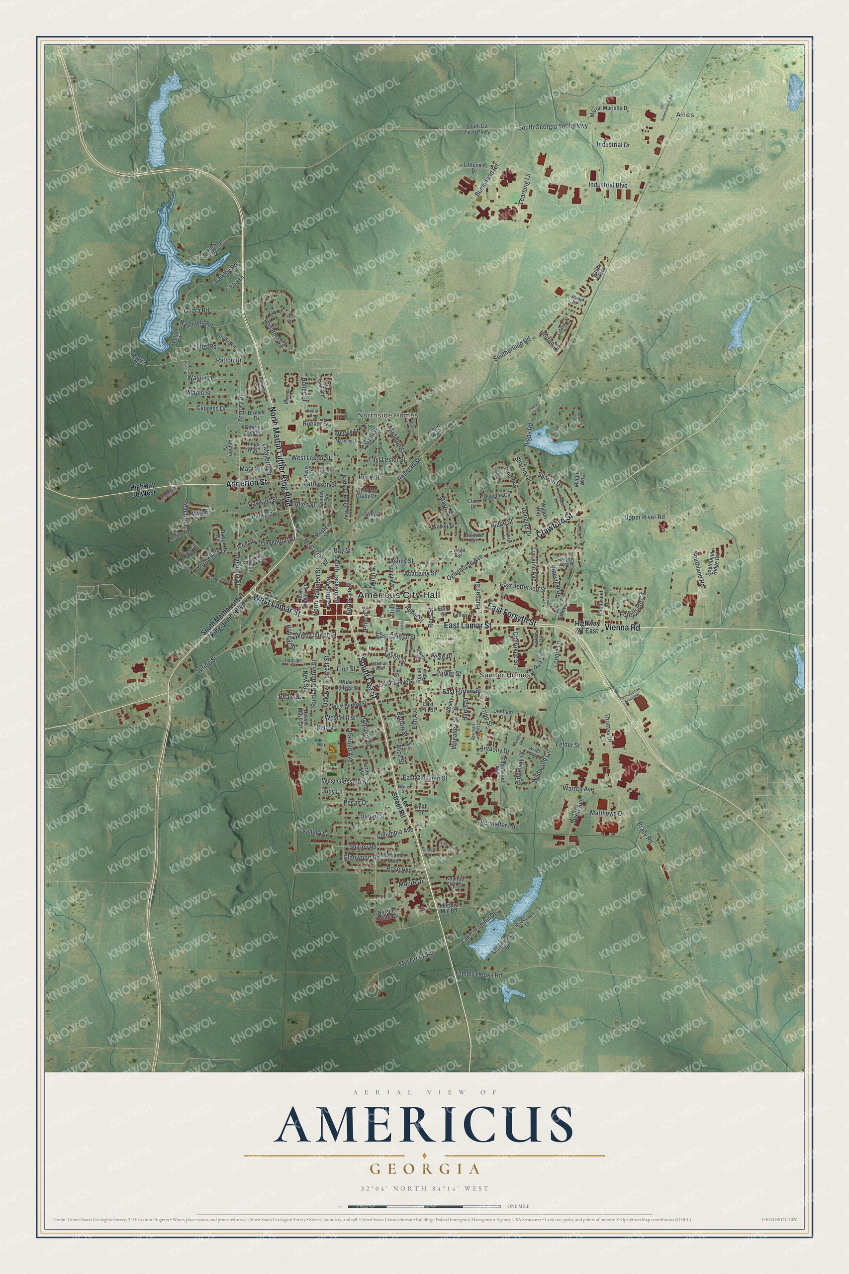Watermarked full-map preview of Americus, Georgia