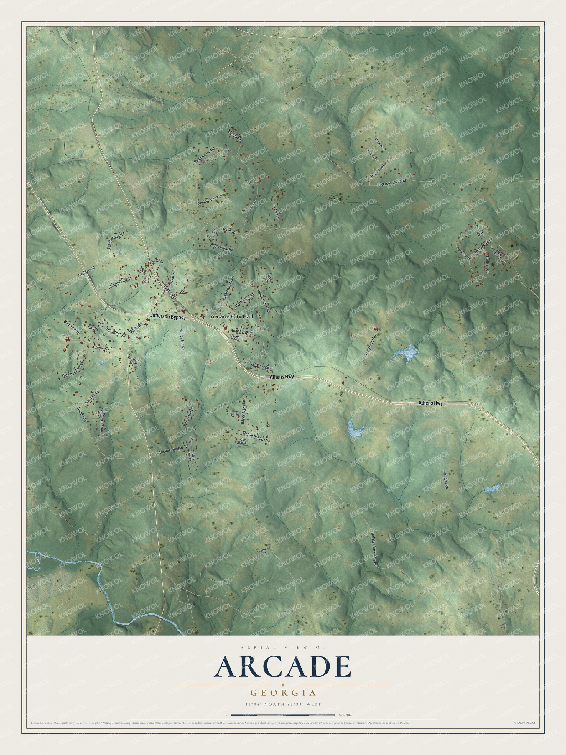 Watermarked full-map preview of Arcade, Georgia