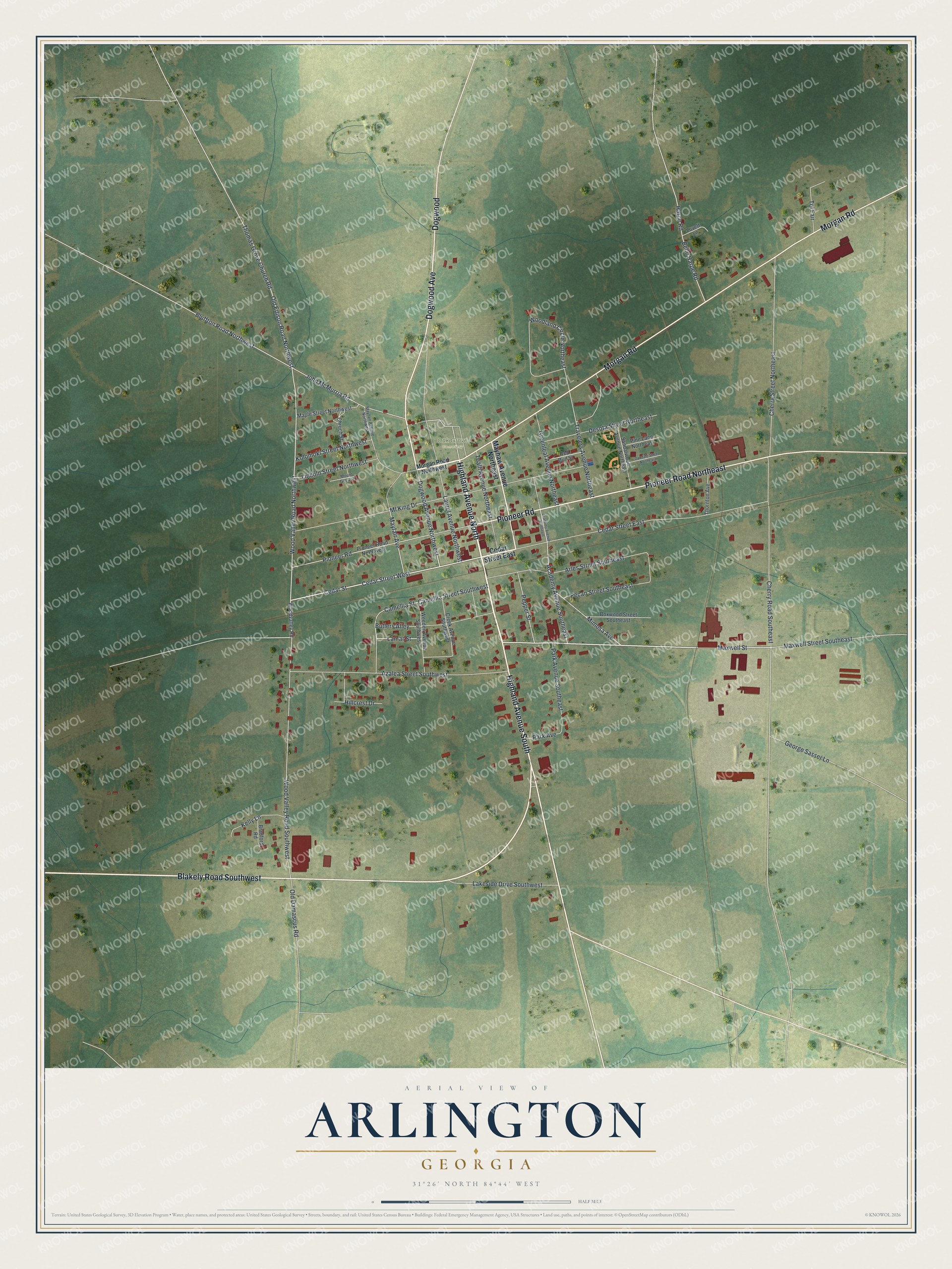 Watermarked full-map preview of Arlington, Georgia