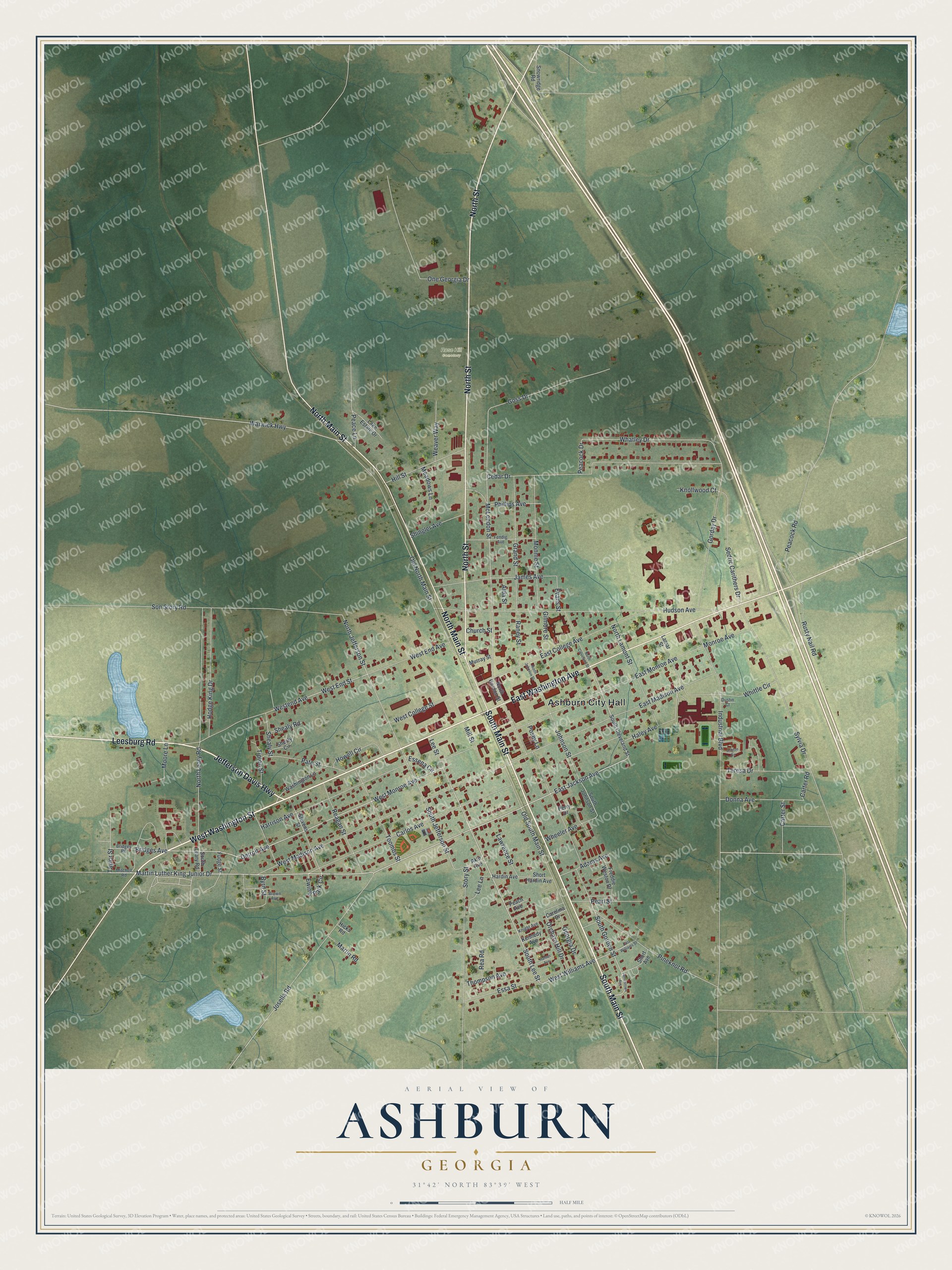 Watermarked full-map preview of Ashburn, Georgia