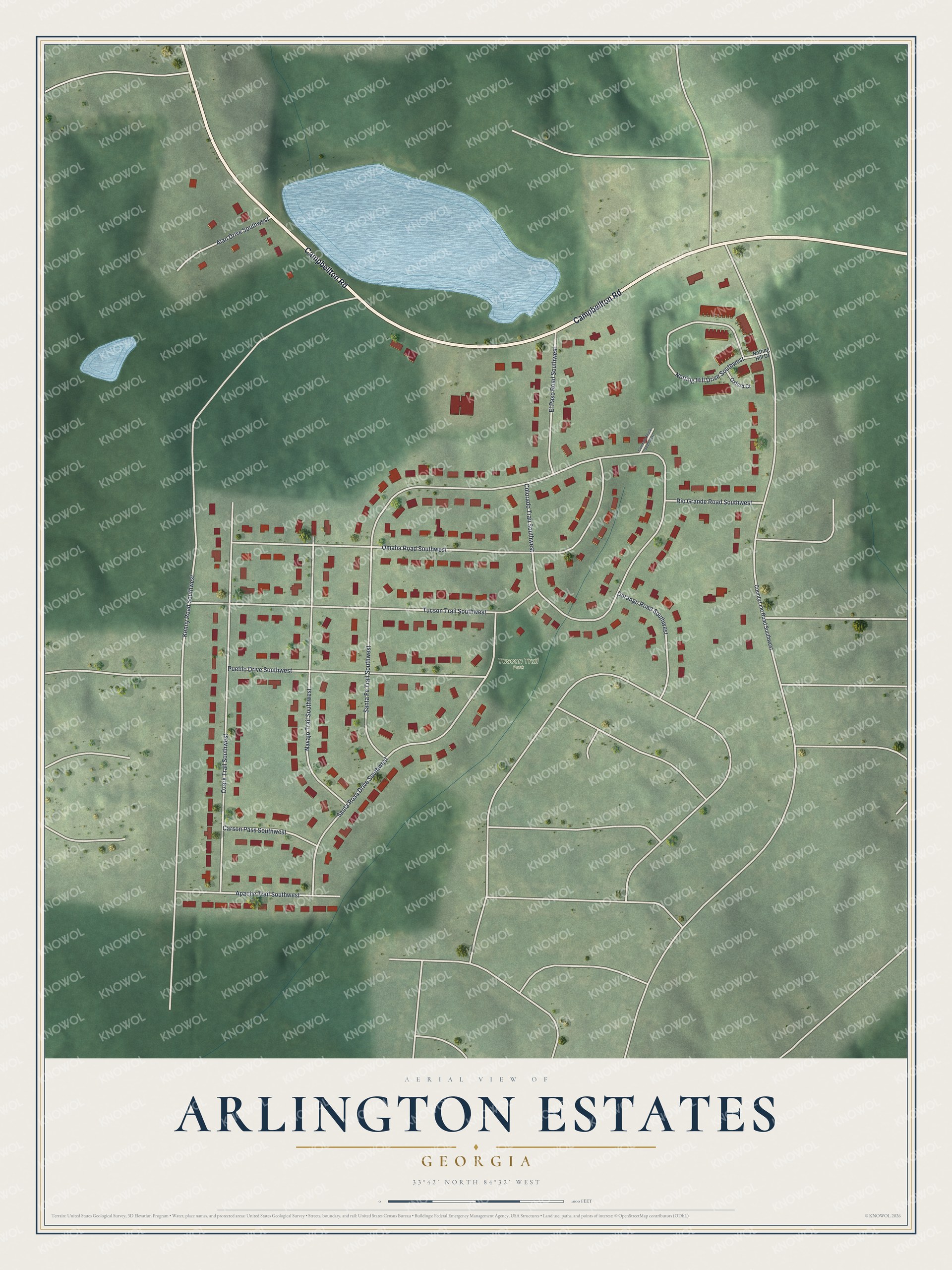 Watermarked full-map preview of Arlington Estates, Georgia