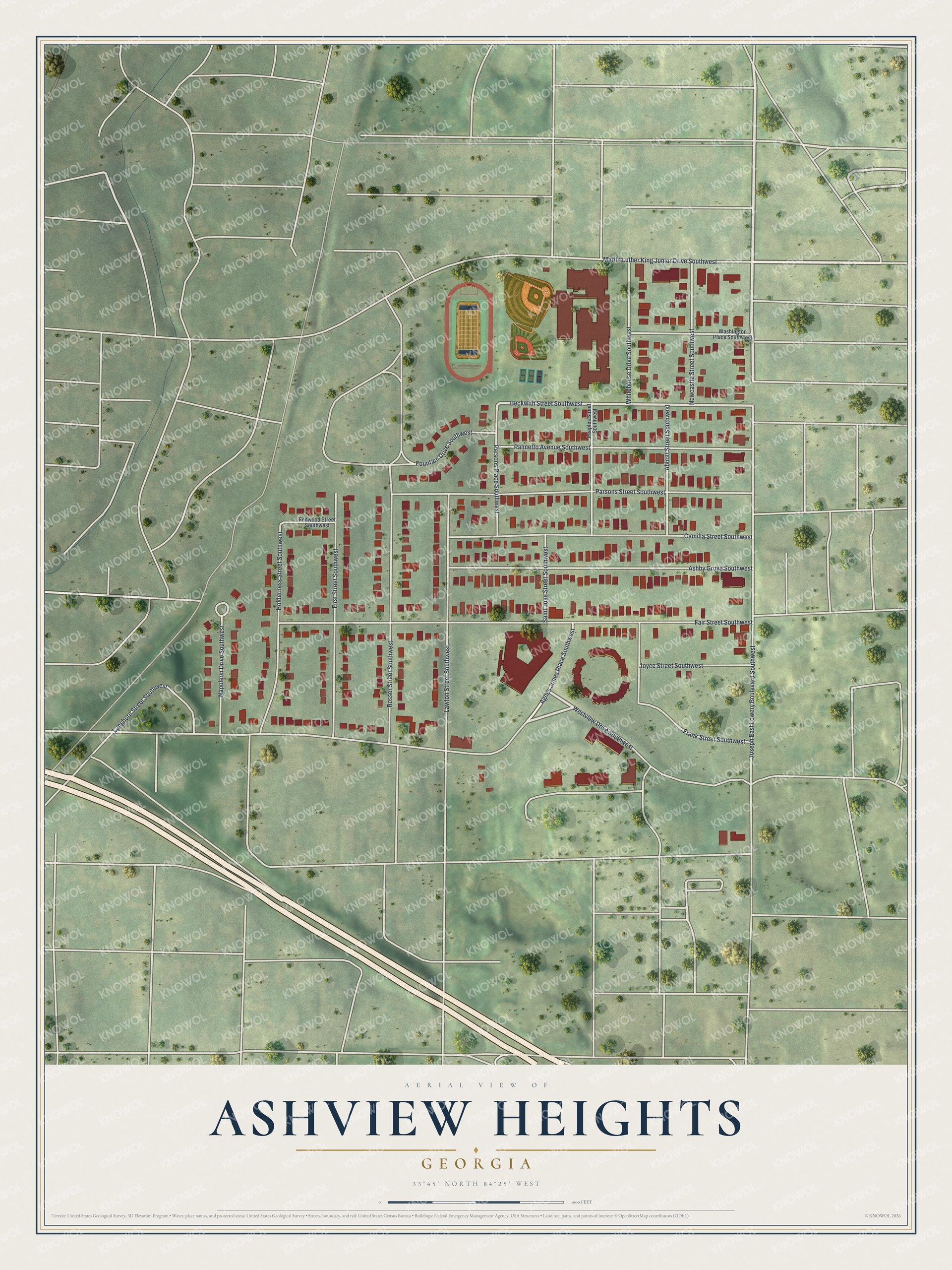 Watermarked full-map preview of Ashview Heights, Georgia