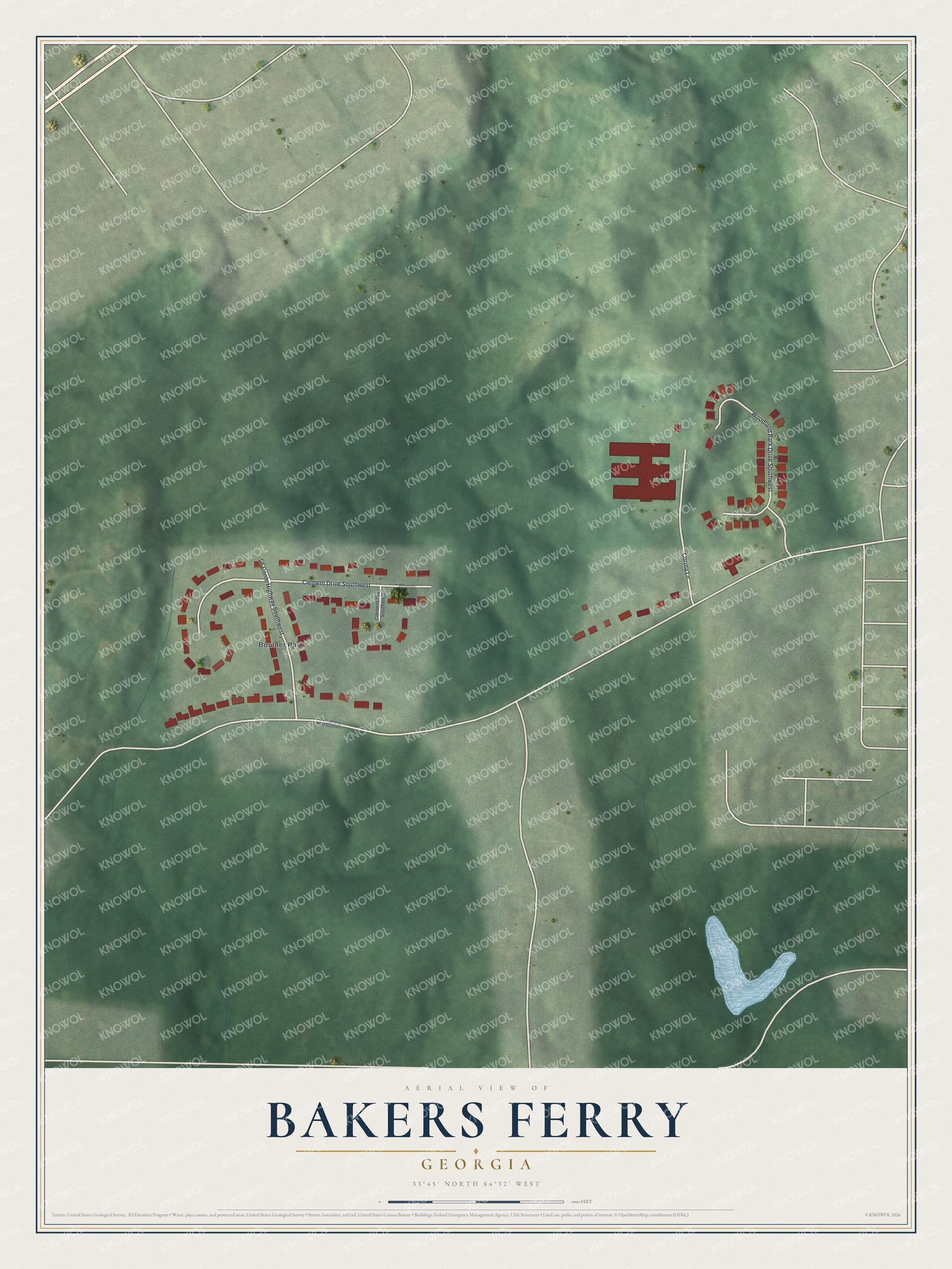 Watermarked full-map preview of Bakers Ferry, Georgia