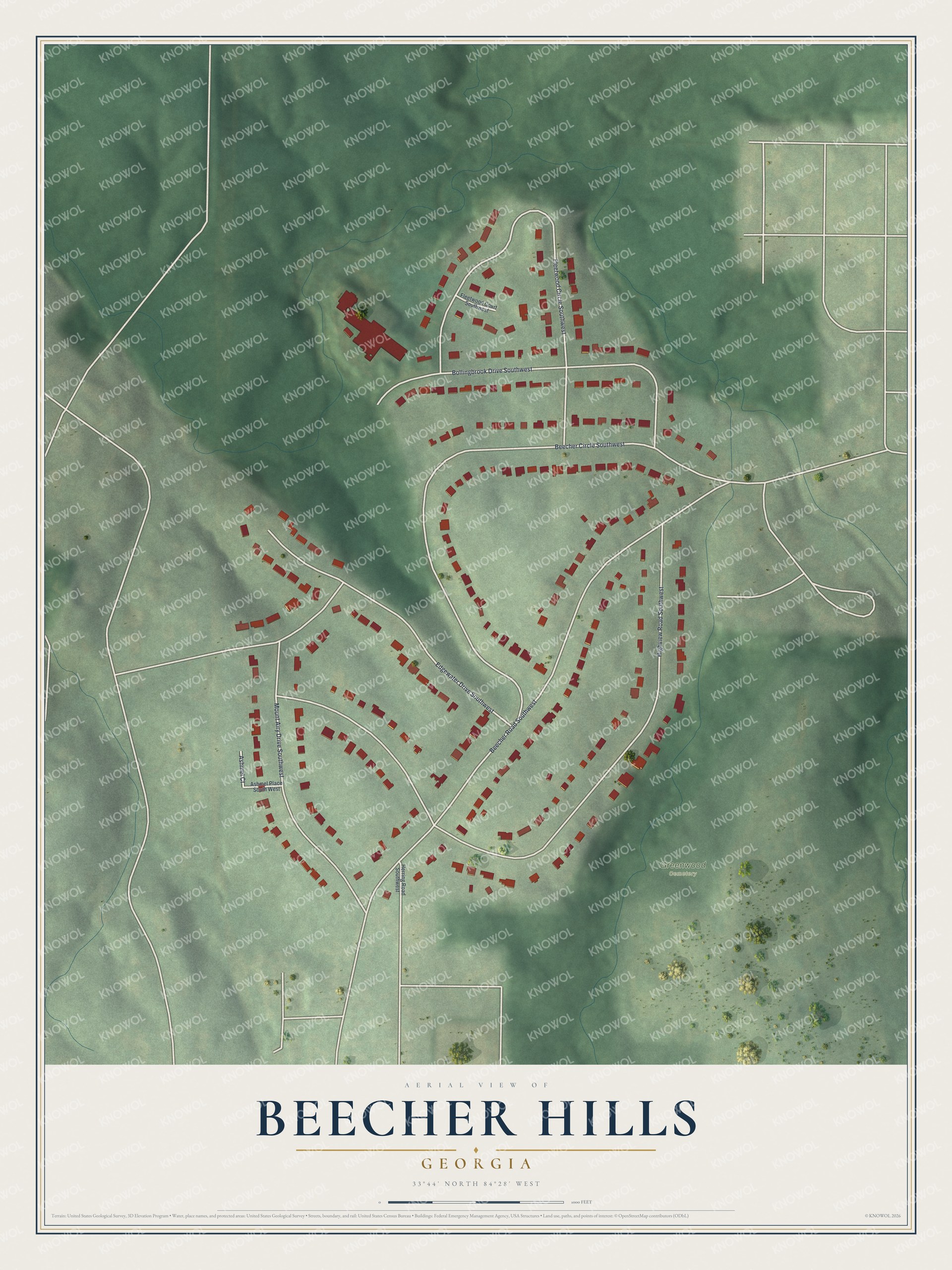 Watermarked full-map preview of Beecher Hills, Georgia