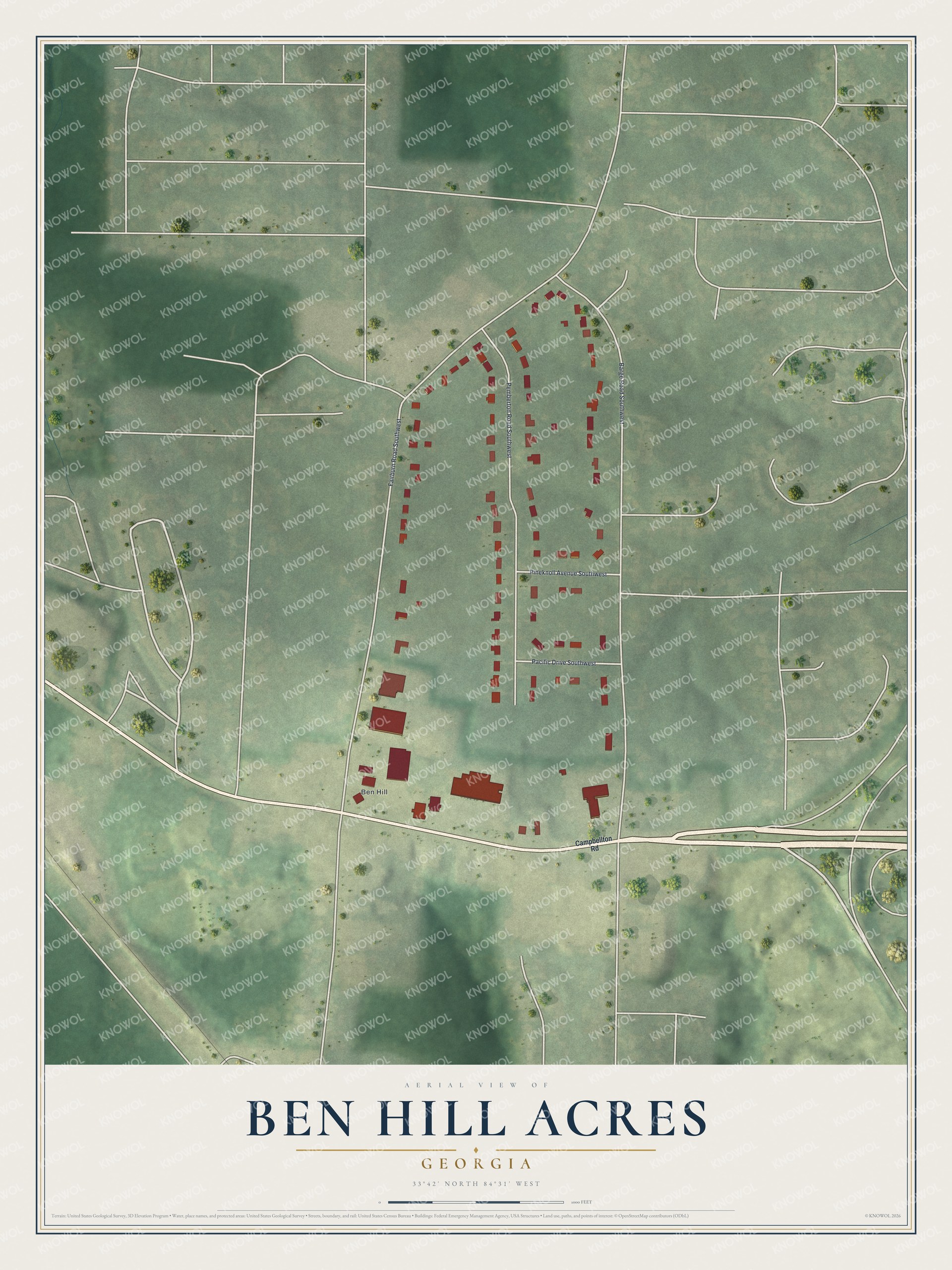 Watermarked full-map preview of Ben Hill Acres, Georgia