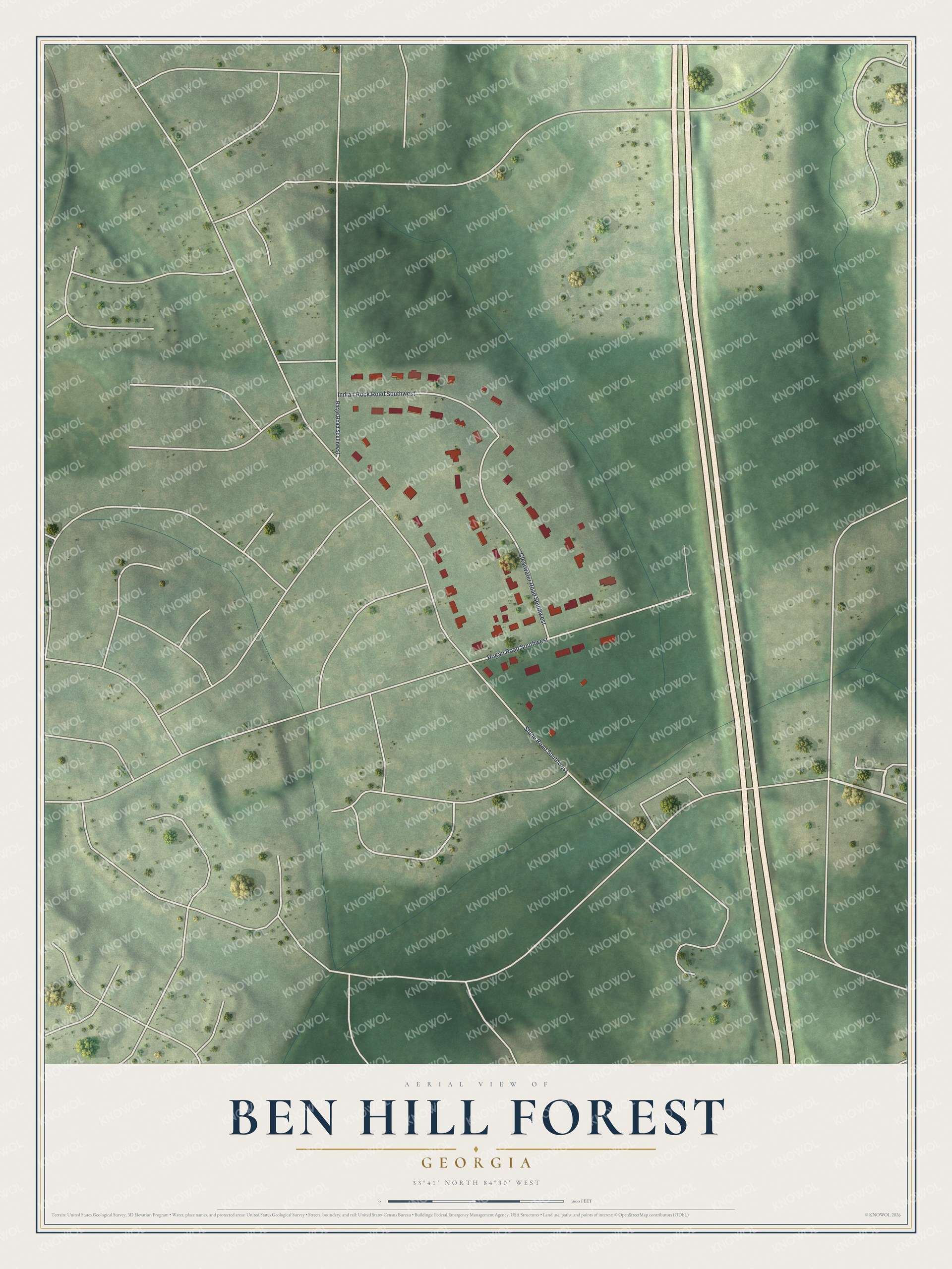Watermarked full-map preview of Ben Hill Forest, Georgia