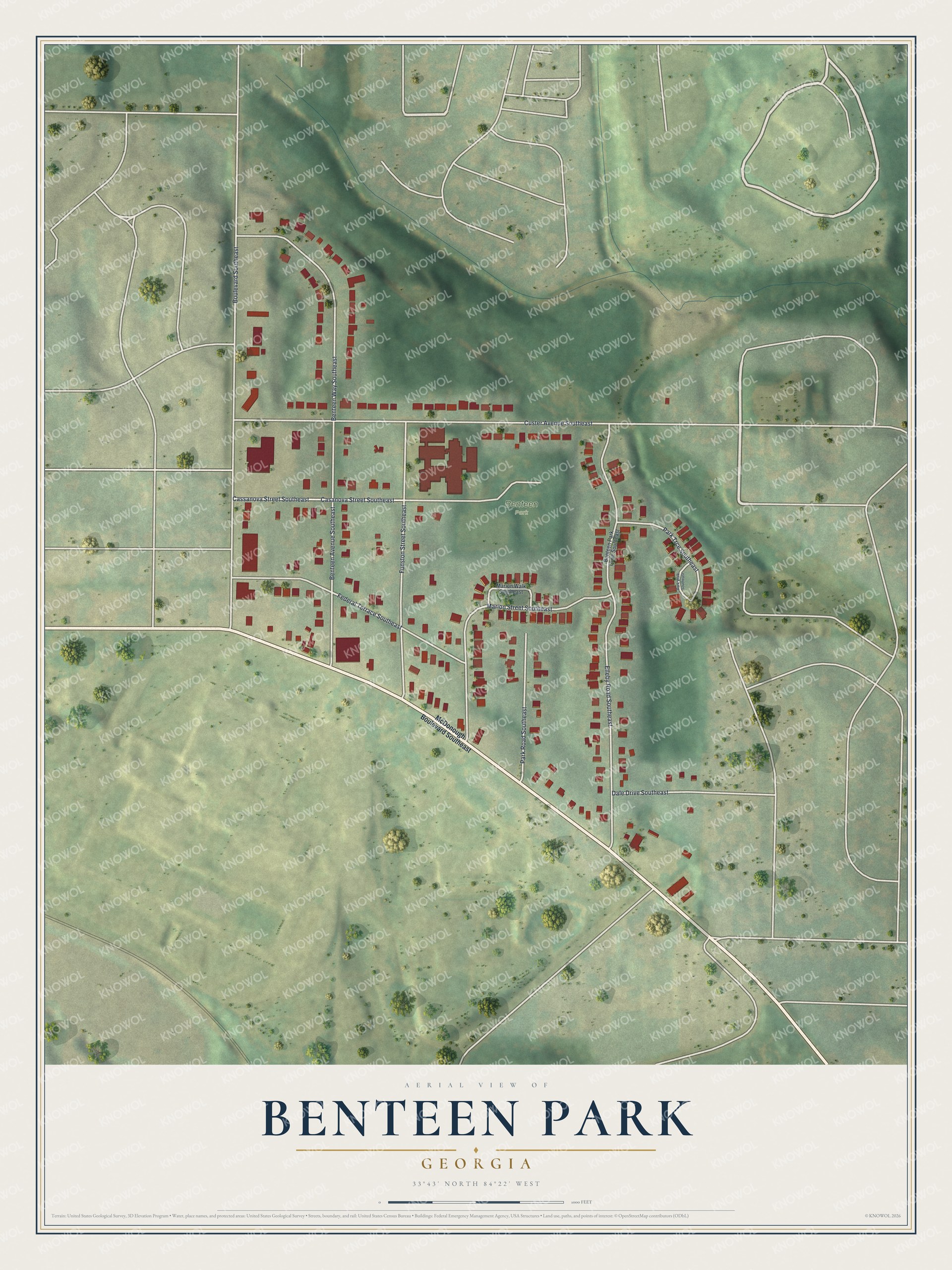 Watermarked full-map preview of Benteen Park, Georgia