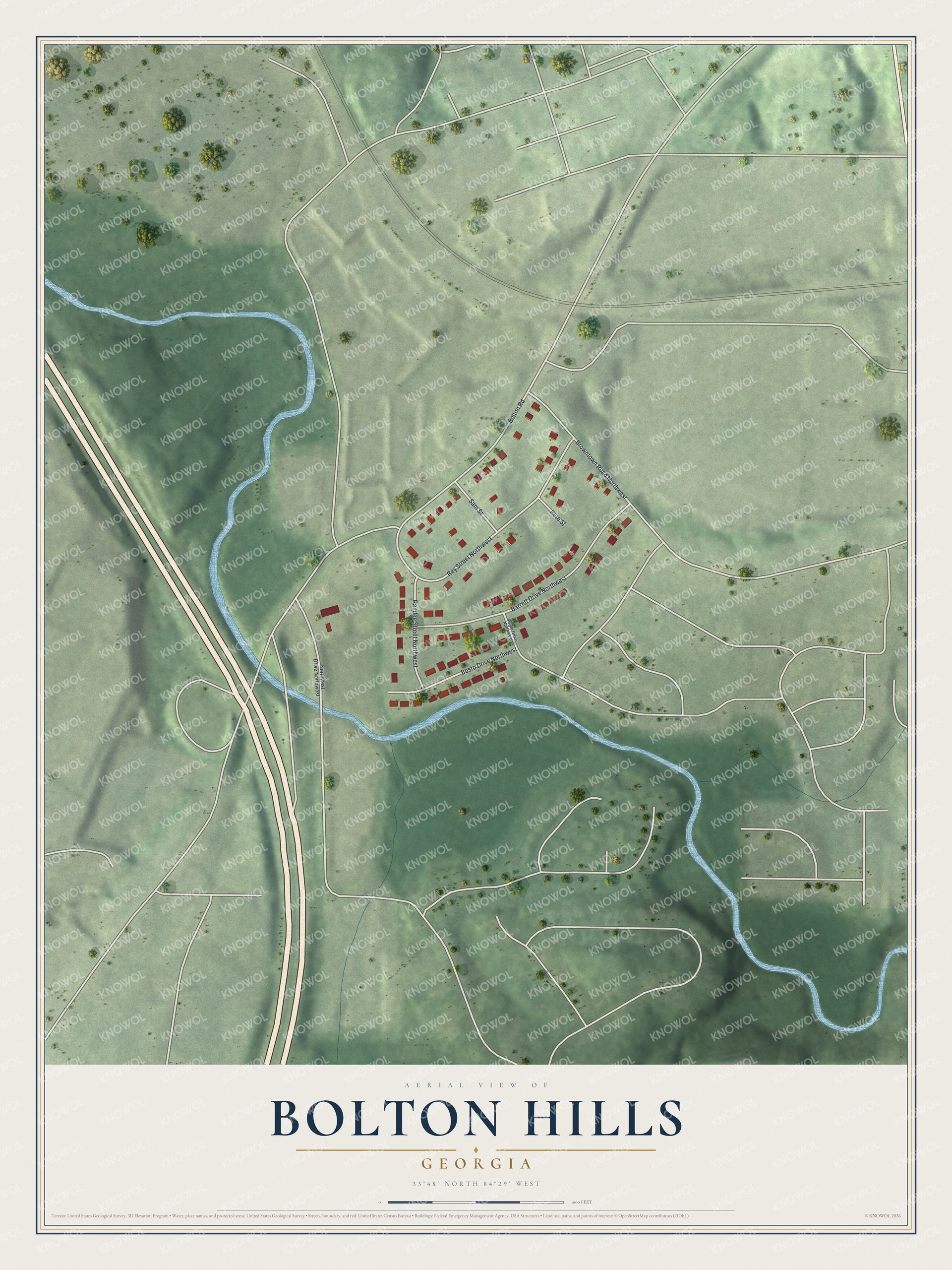 Watermarked full-map preview of Bolton Hills, Georgia
