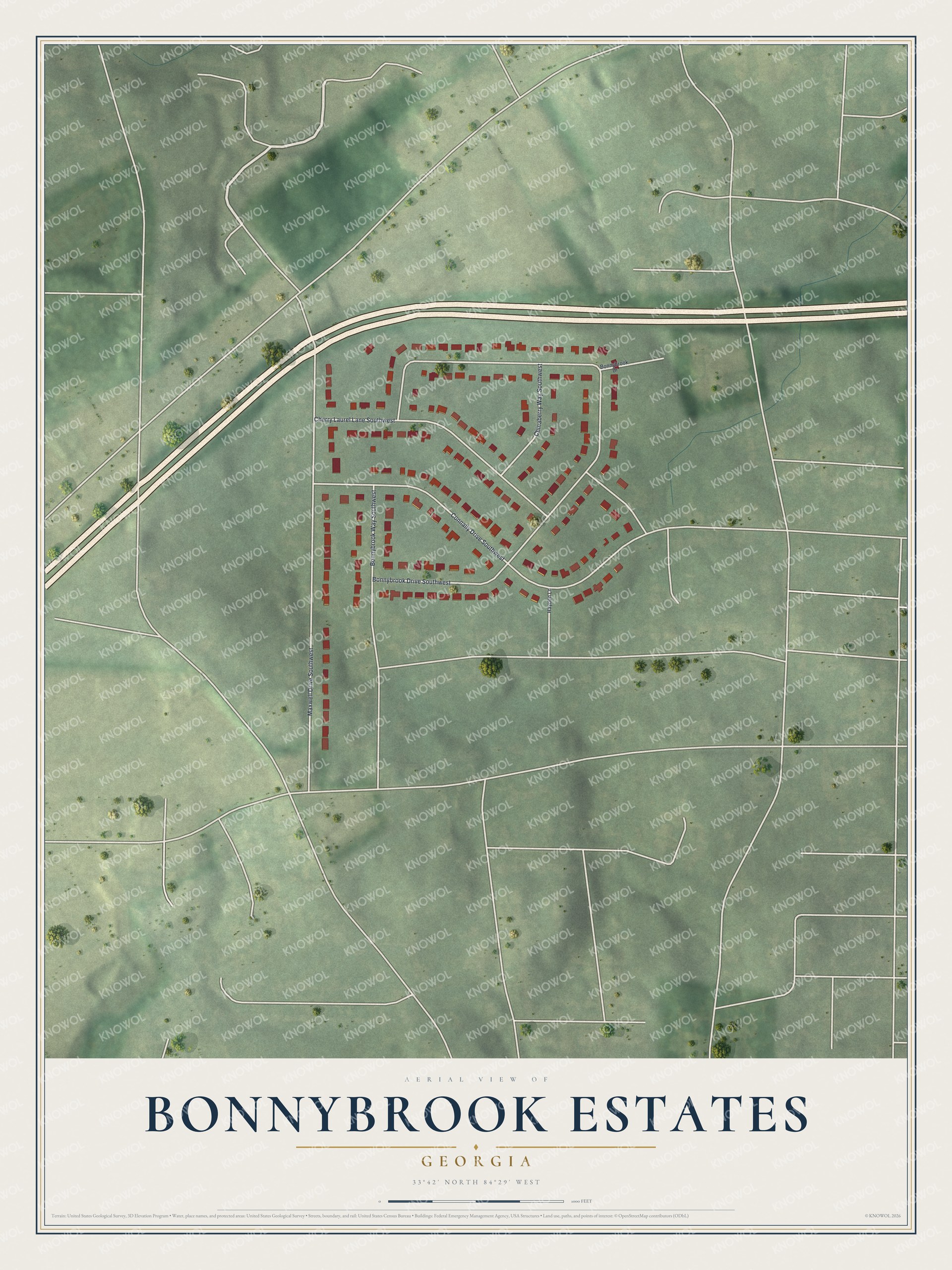 Watermarked full-map preview of Bonnybrook Estates, Georgia