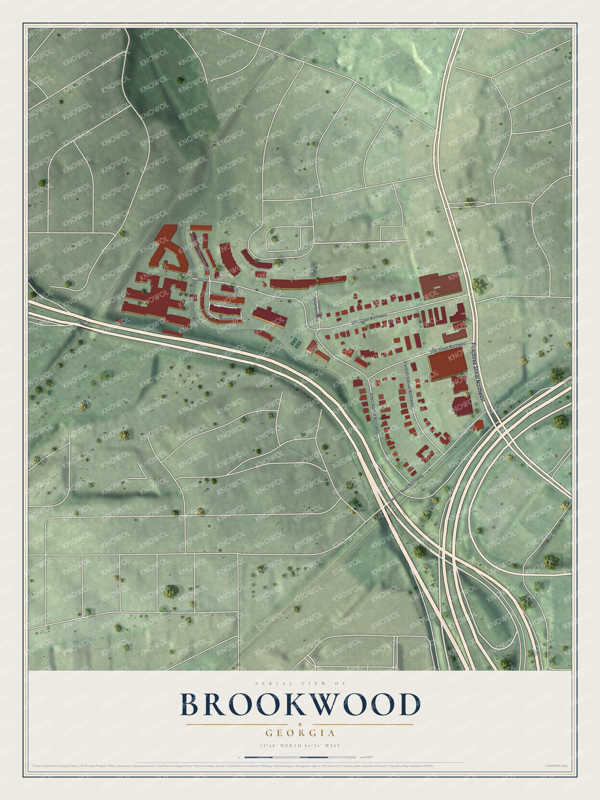 Watermarked full-map preview of Brookwood, Georgia