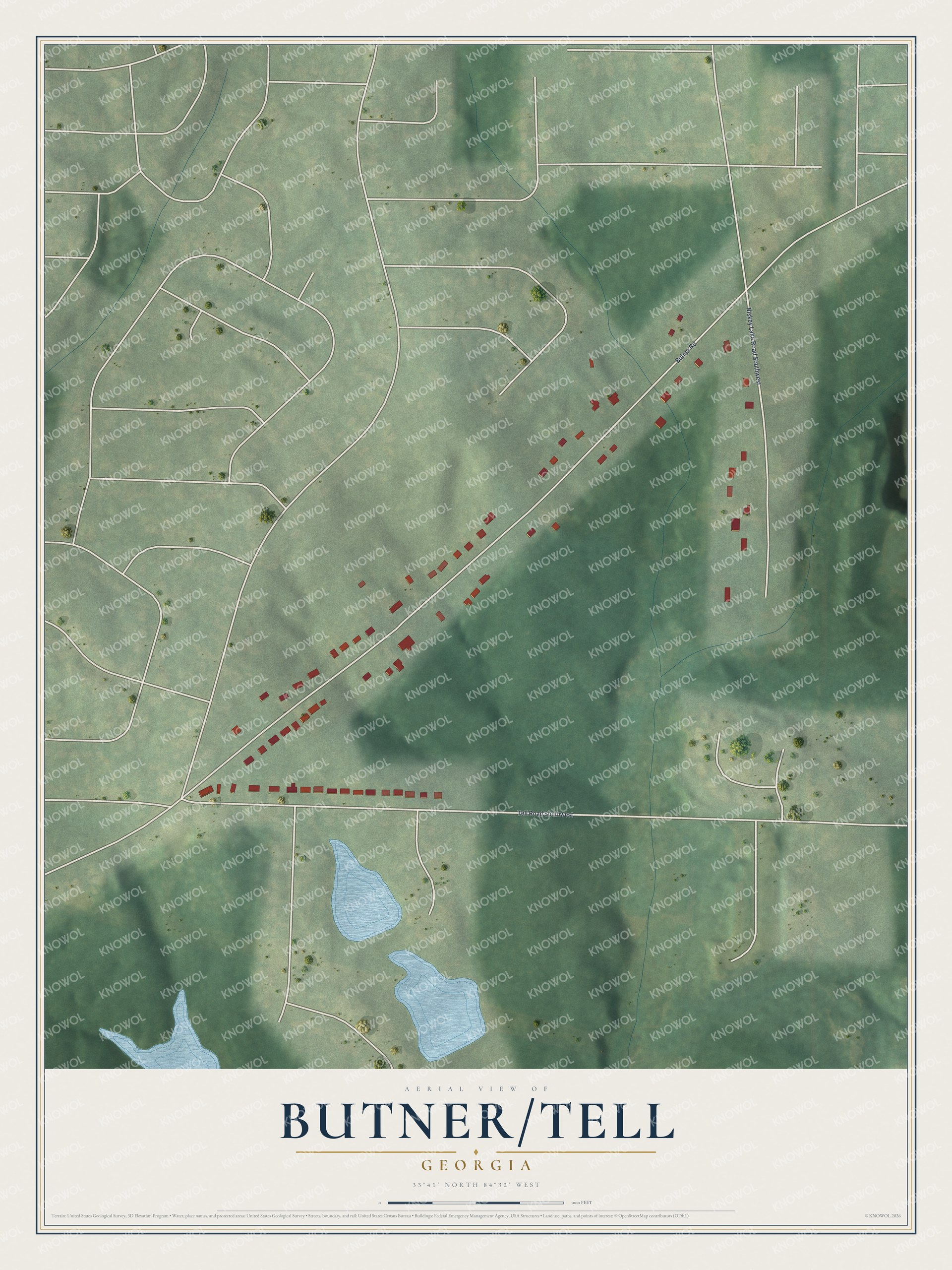 Watermarked full-map preview of Butner-Tell, Georgia