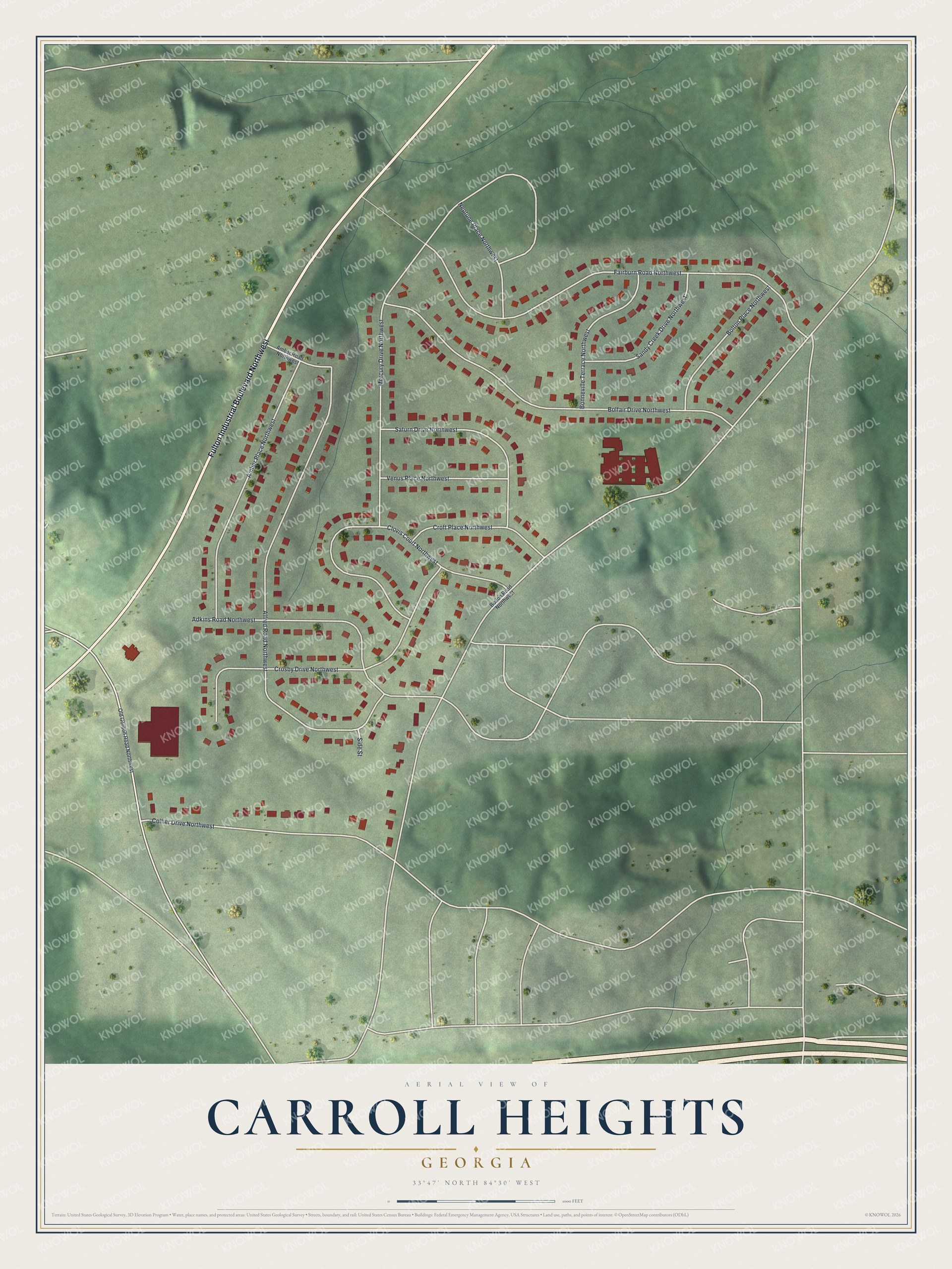 Watermarked full-map preview of Carroll Heights, Georgia