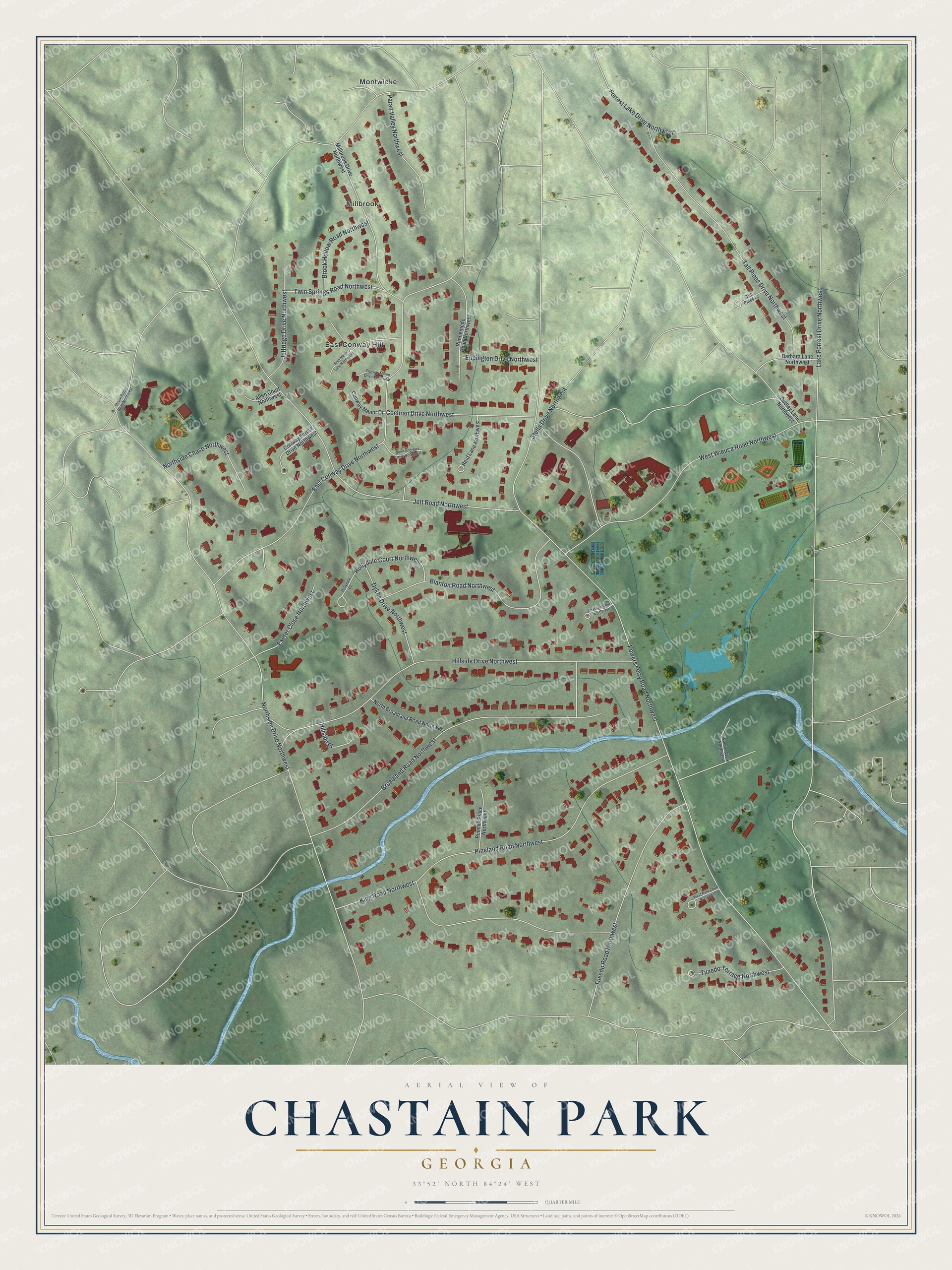 Watermarked full-map preview of Chastain Park, Georgia
