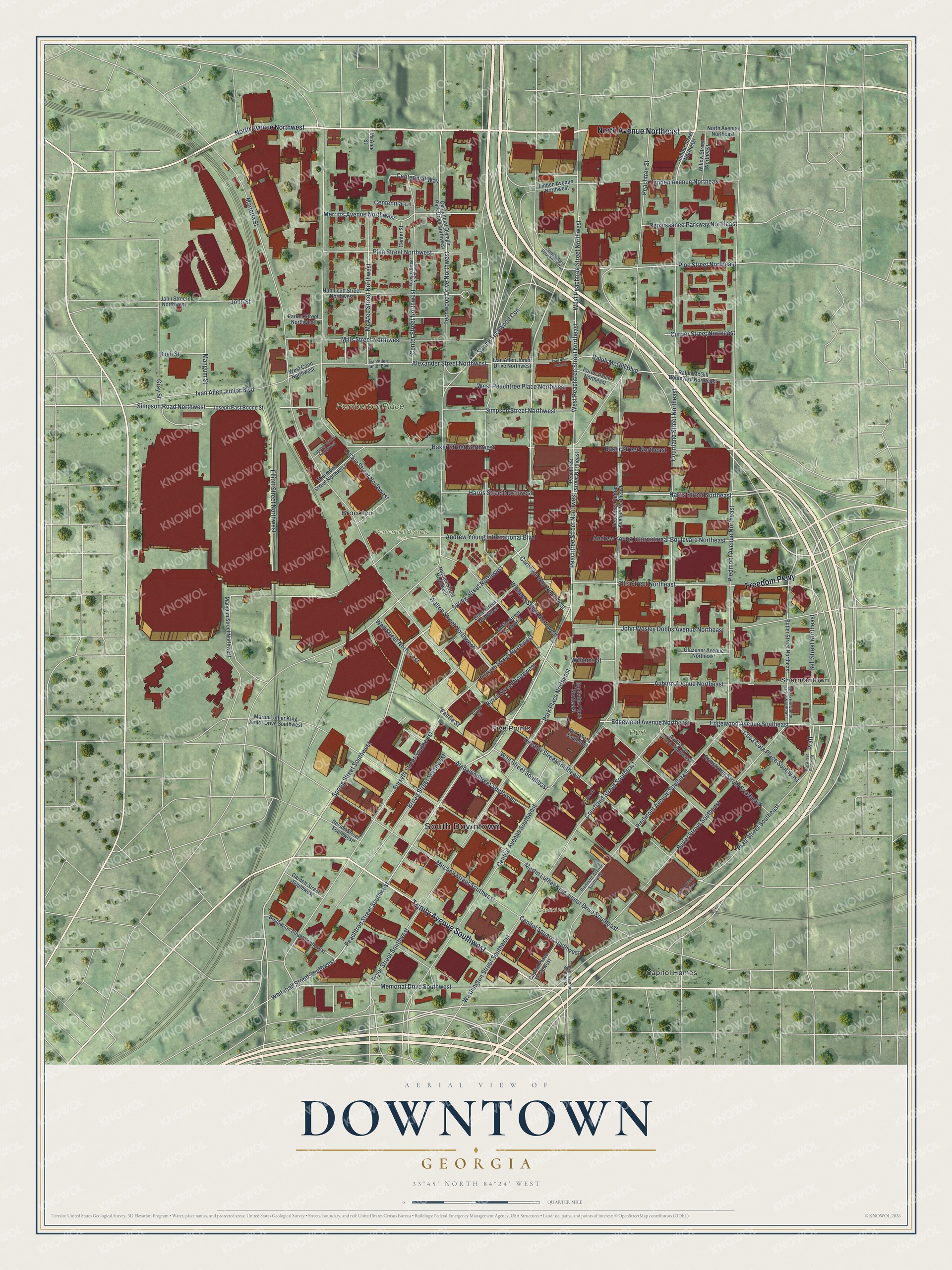 Watermarked full-map preview of Downtown, Georgia