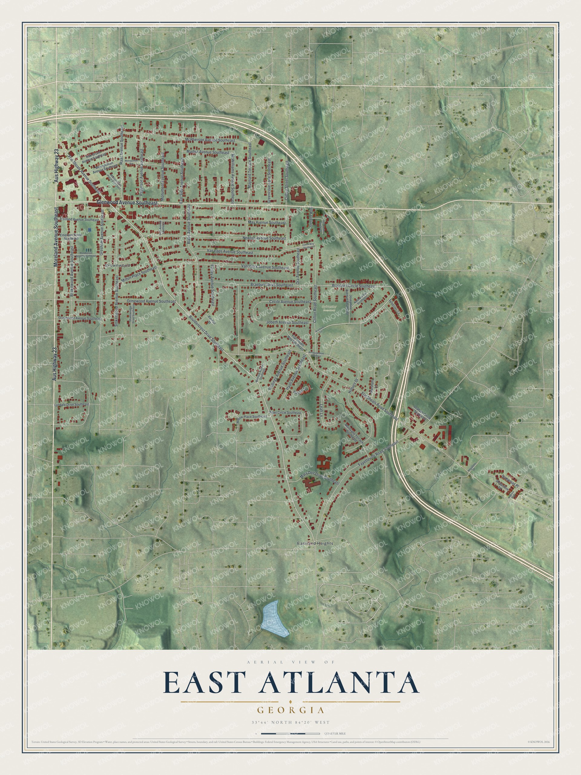 Watermarked full-map preview of East Atlanta, Georgia