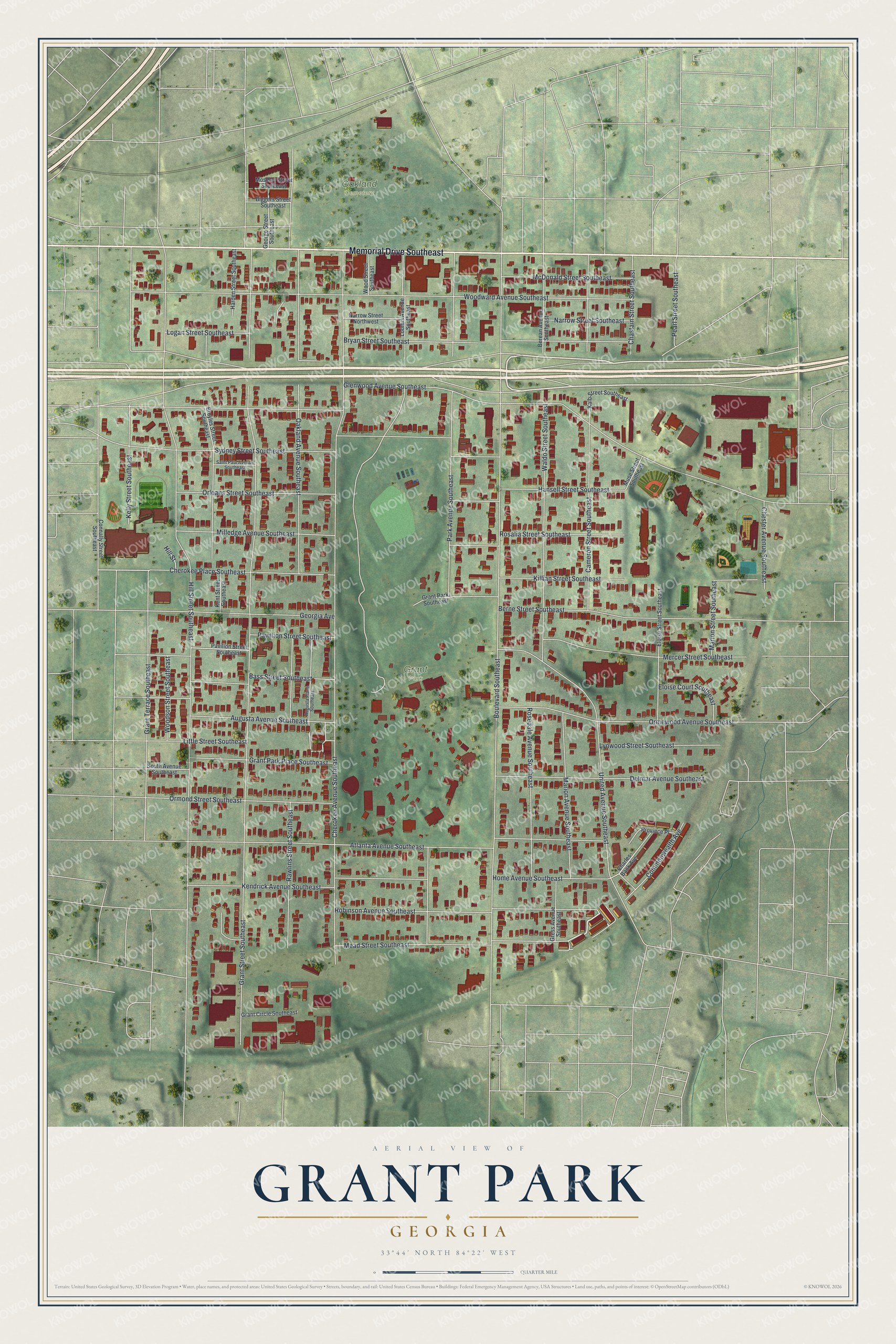 Watermarked full-map preview of Grant Park, Georgia