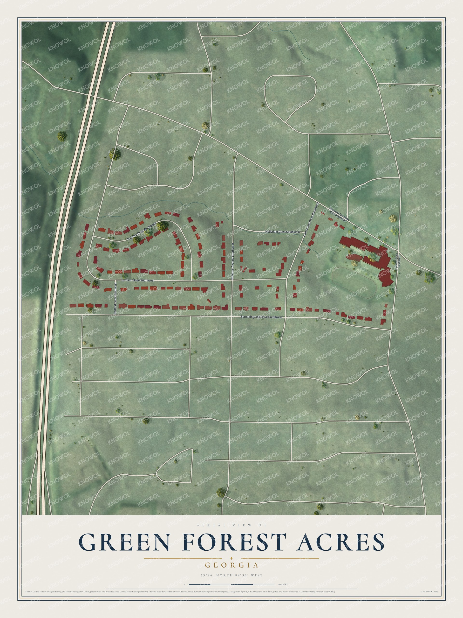 Watermarked full-map preview of Green Forest Acres, Georgia
