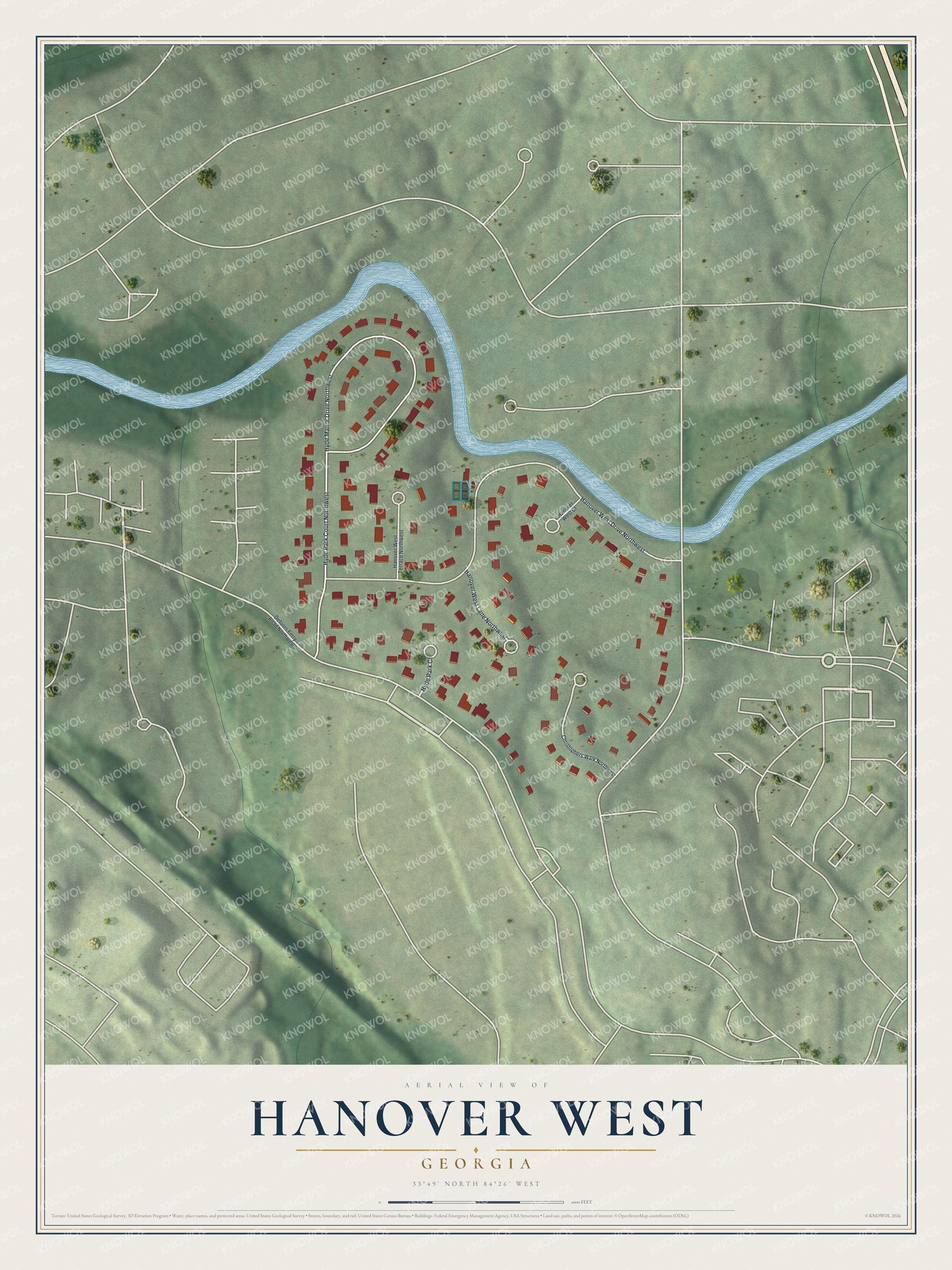 Watermarked full-map preview of Hanover West, Georgia