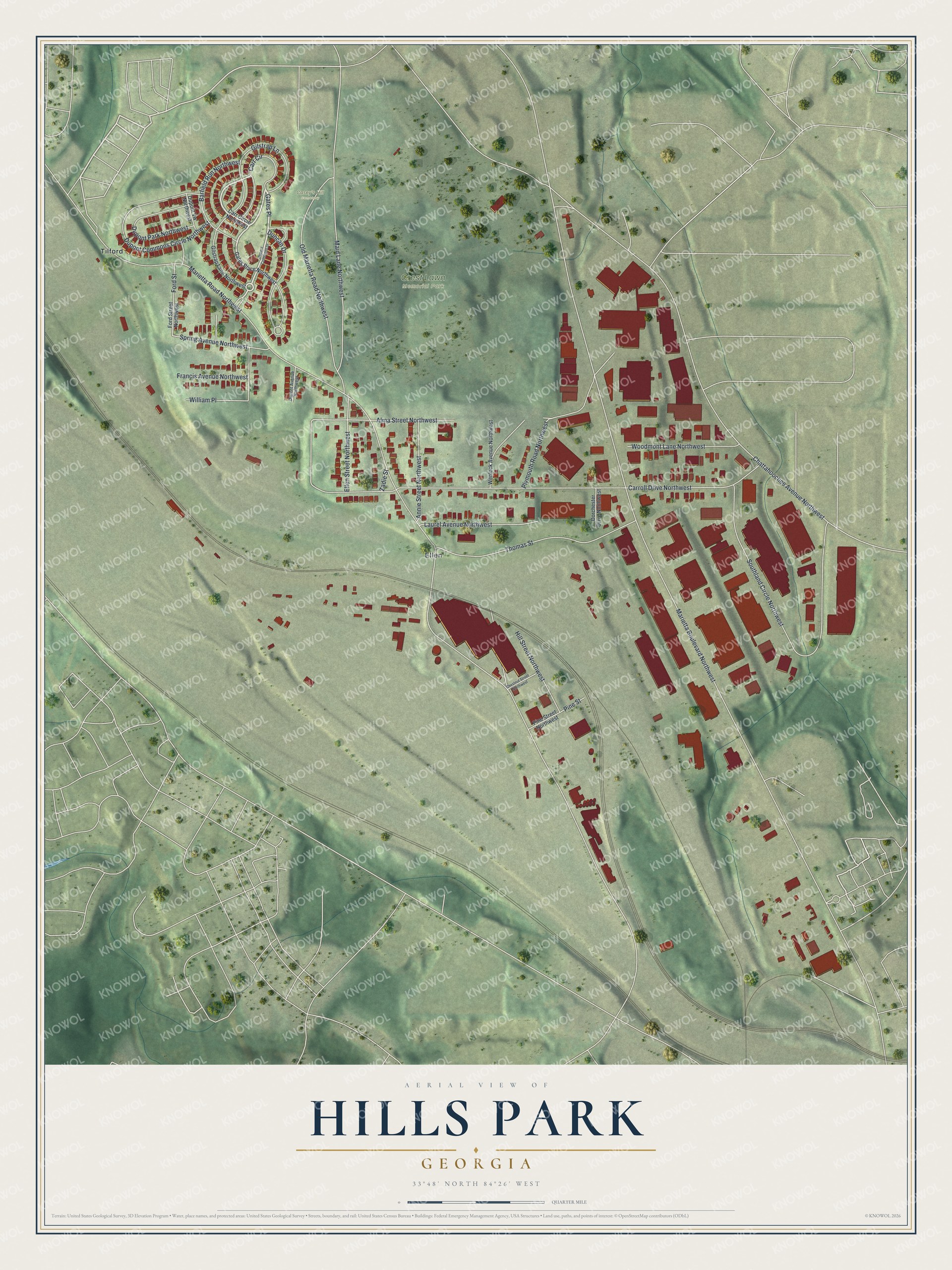 Watermarked full-map preview of Hills Park, Georgia
