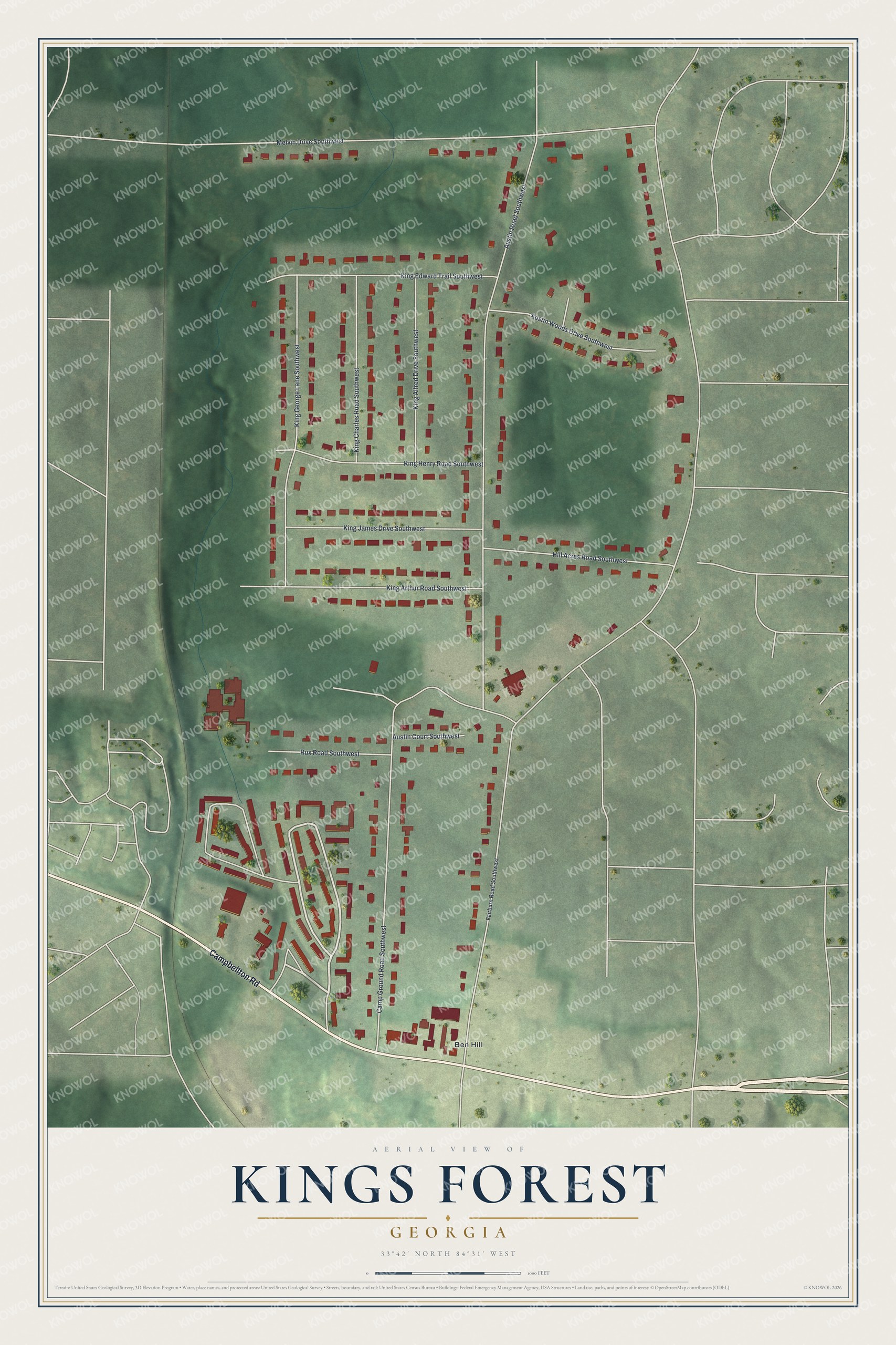 Watermarked full-map preview of Kings Forest, Georgia