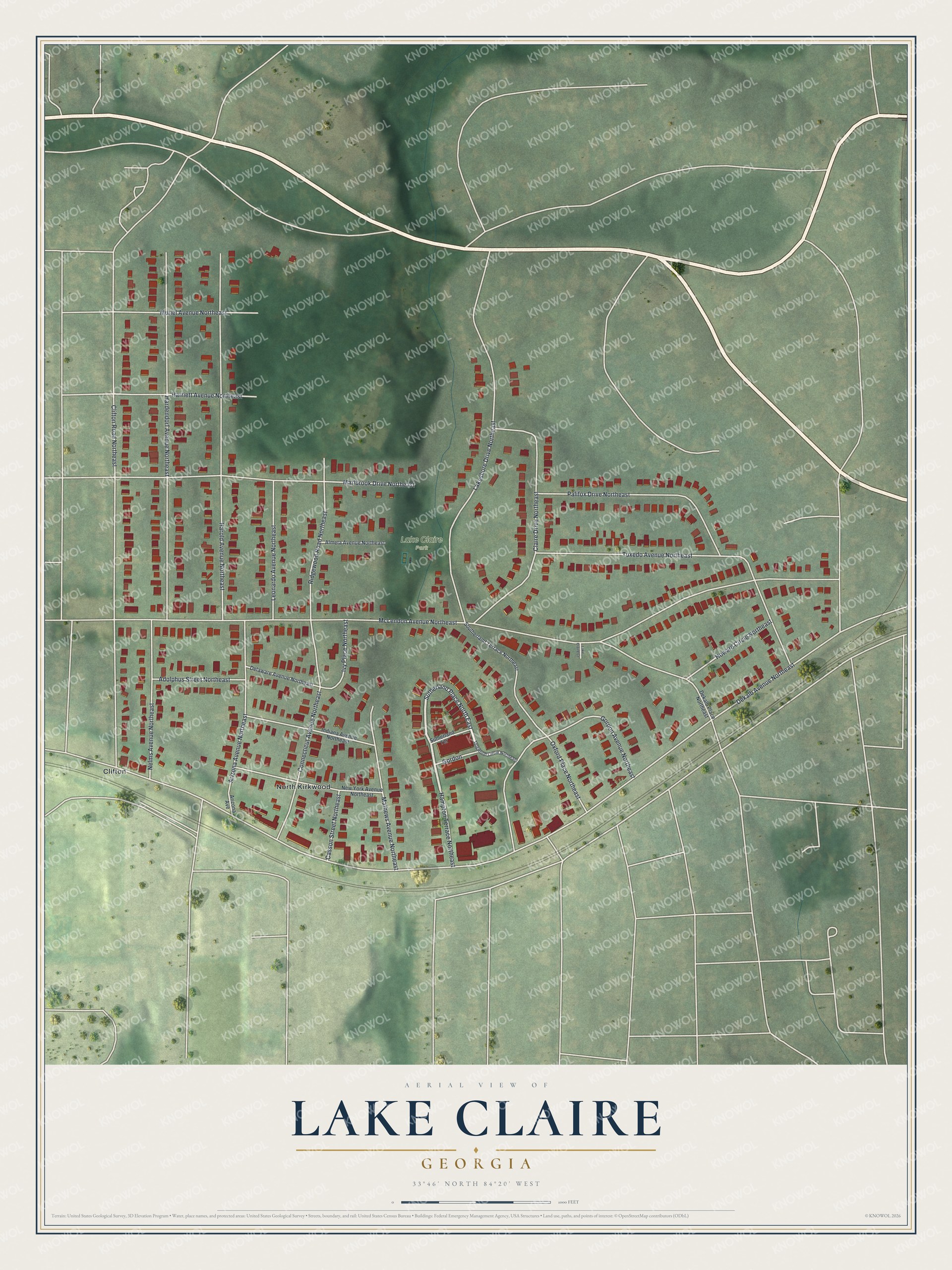 Watermarked full-map preview of Lake Claire, Georgia