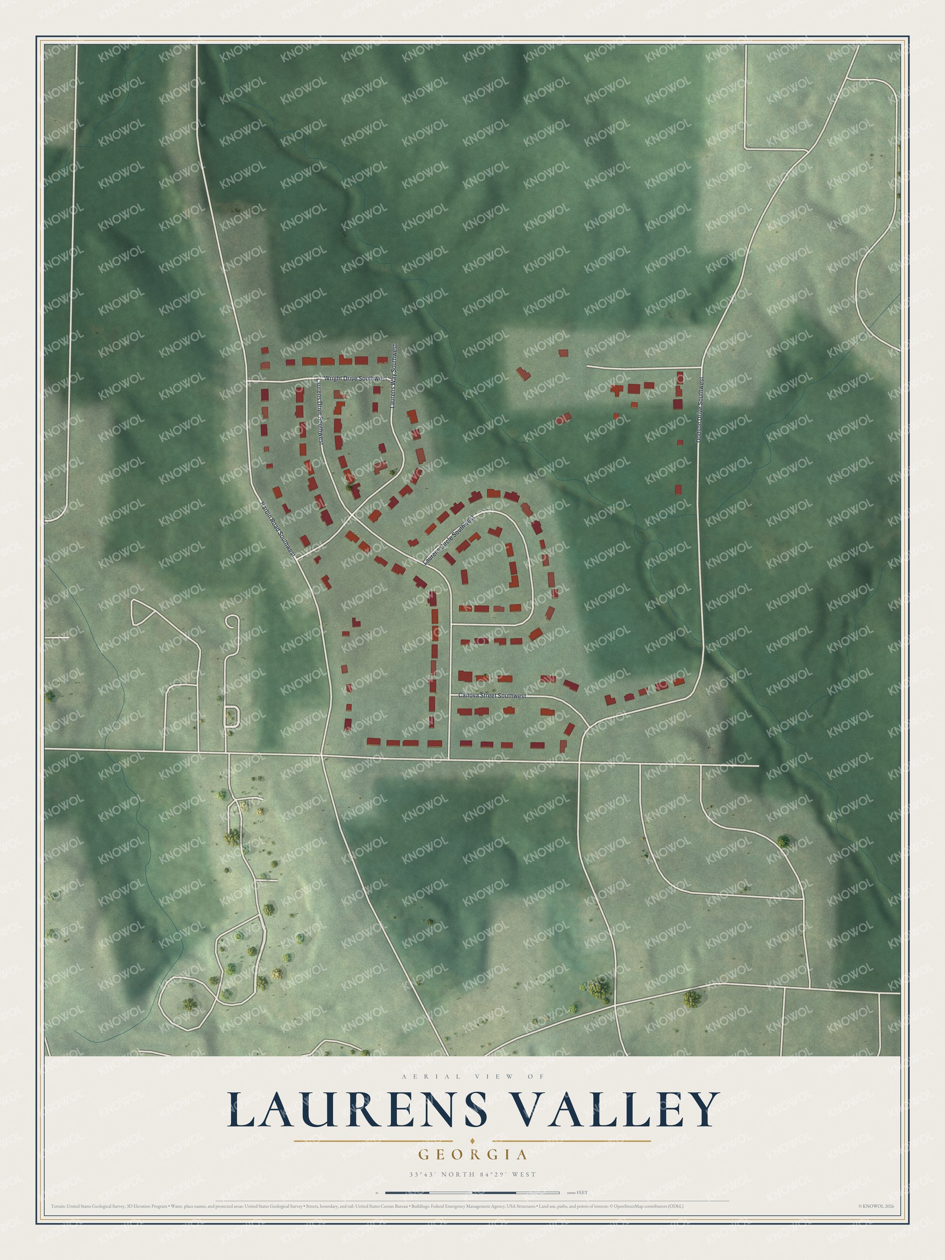 Watermarked full-map preview of Laurens Valley, Georgia
