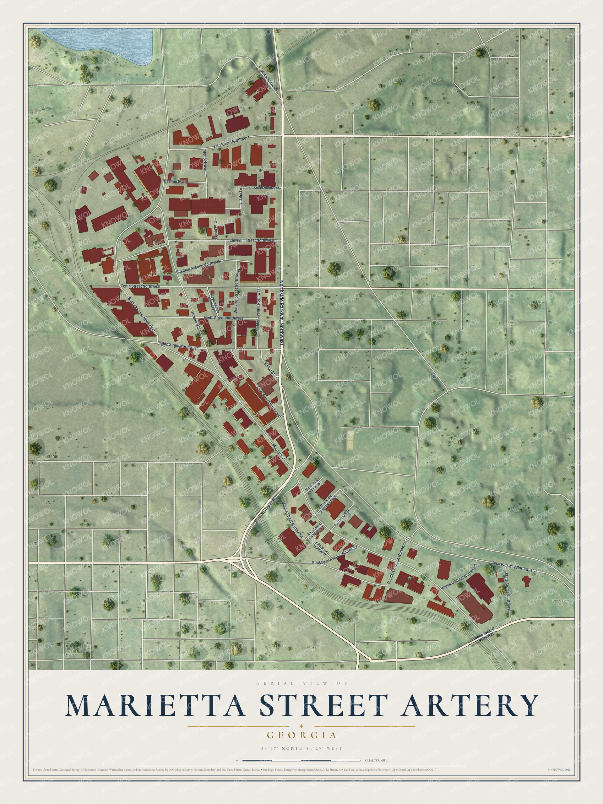 Watermarked full-map preview of Marietta Street Artery, Georgia