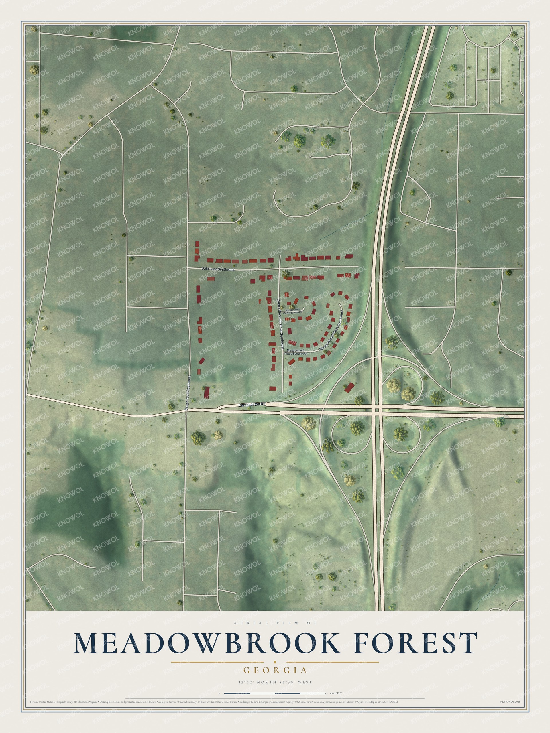 Watermarked full-map preview of Meadowbrook Forest, Georgia