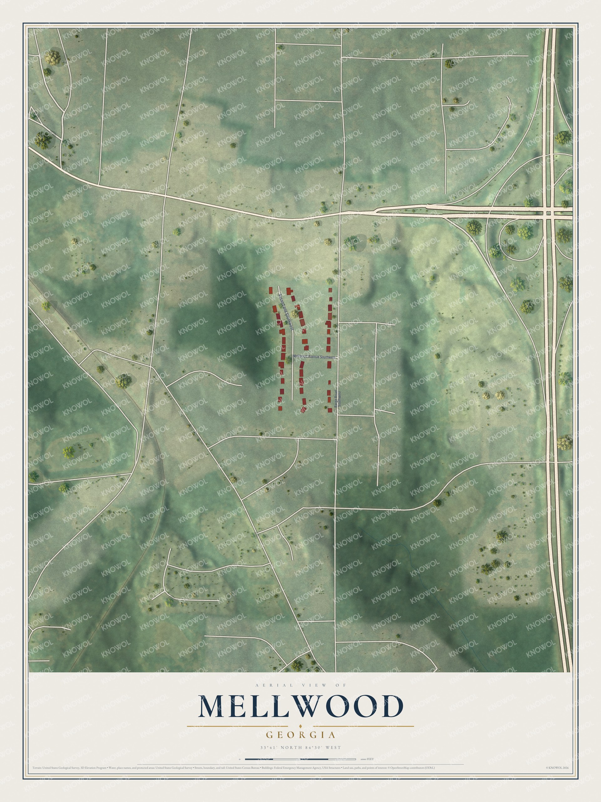 Watermarked full-map preview of Mellwood, Georgia