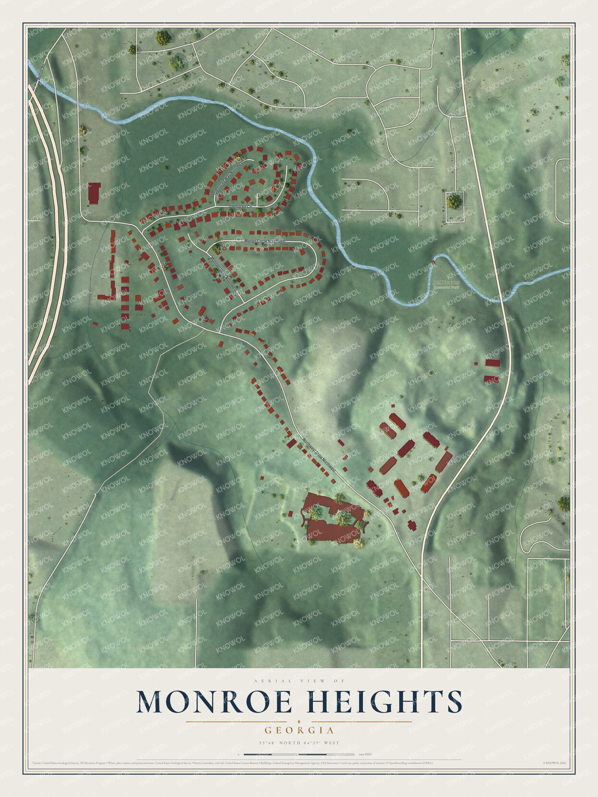 Watermarked full-map preview of Monroe Heights, Georgia