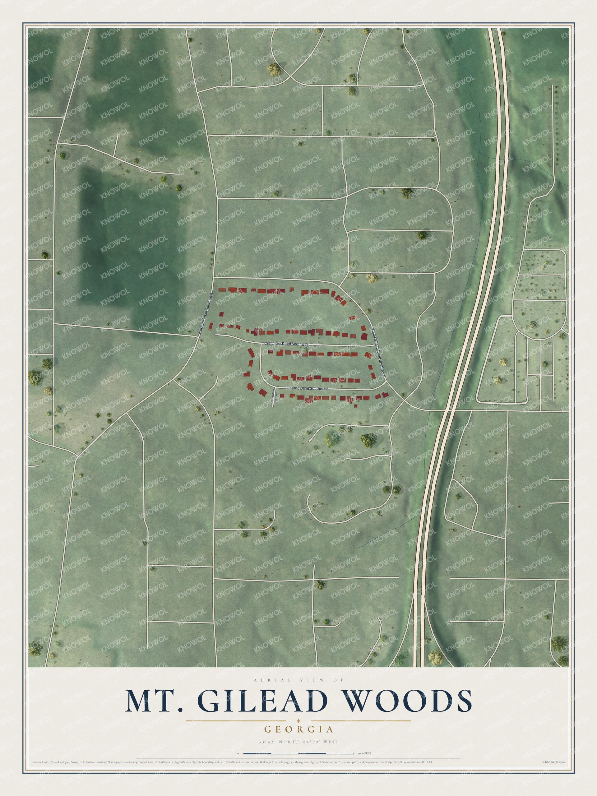 Watermarked full-map preview of Mt. Gilead Woods, Georgia