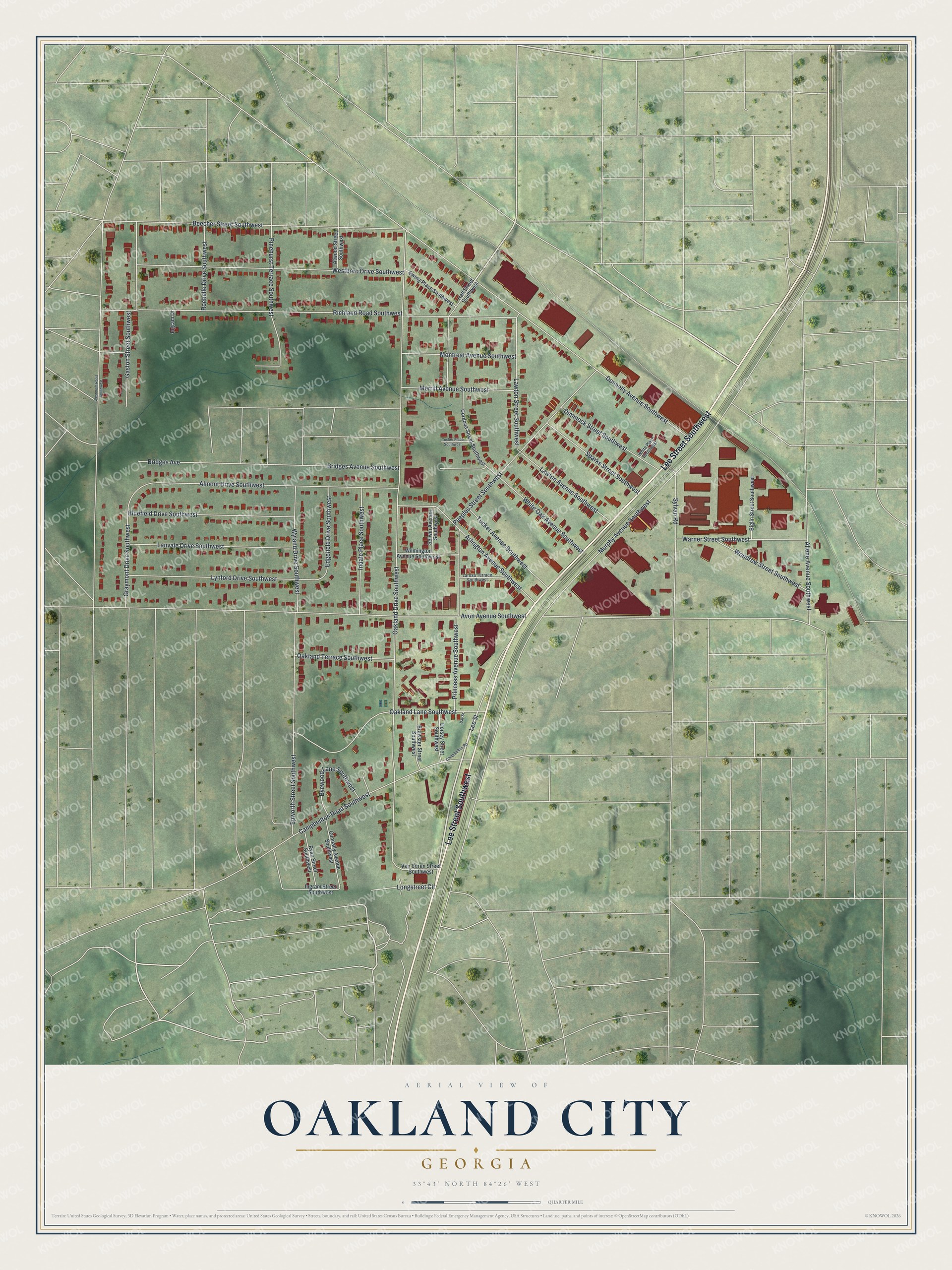 Watermarked full-map preview of Oakland City, Georgia