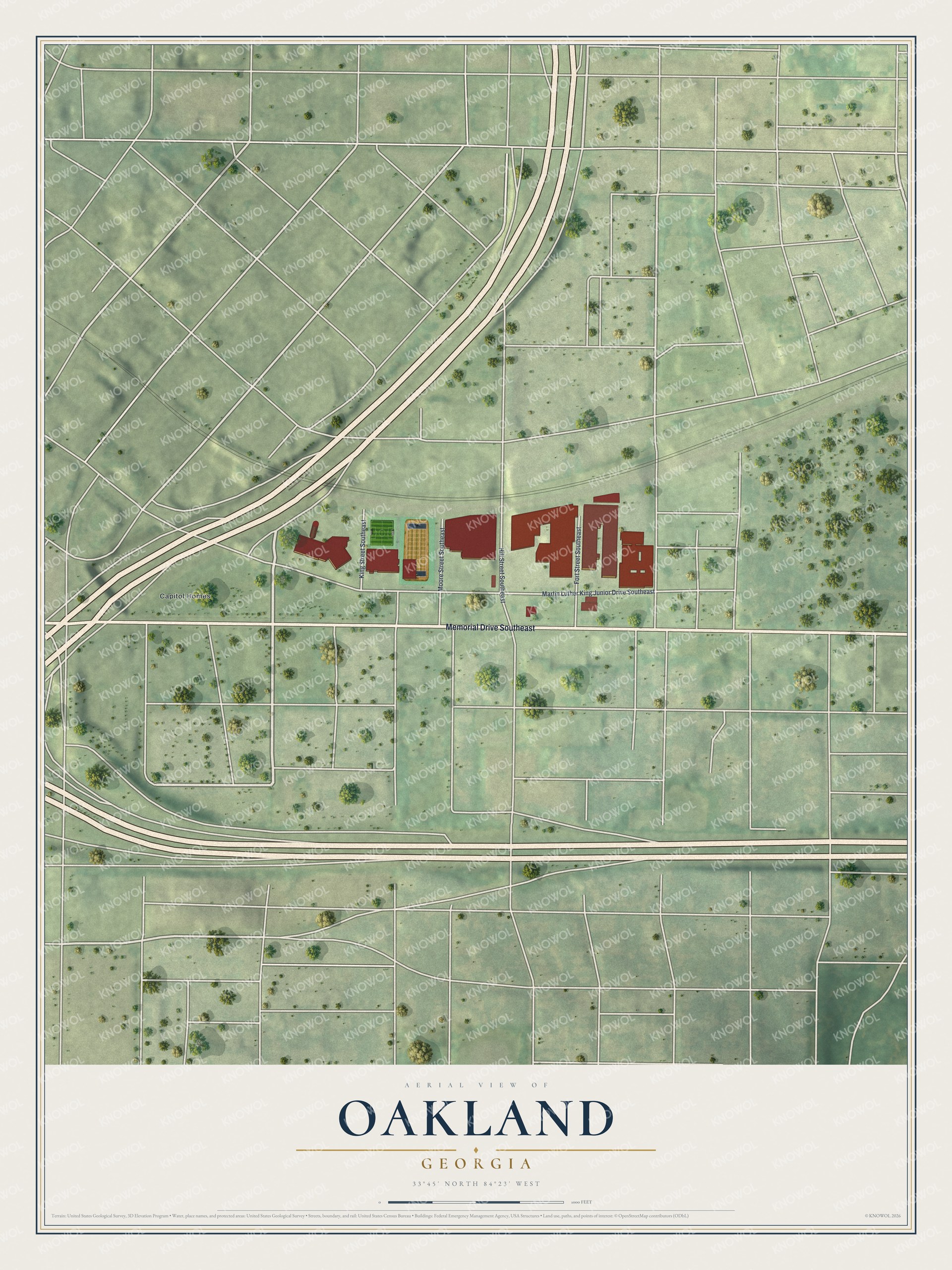 Watermarked full-map preview of Oakland, Georgia