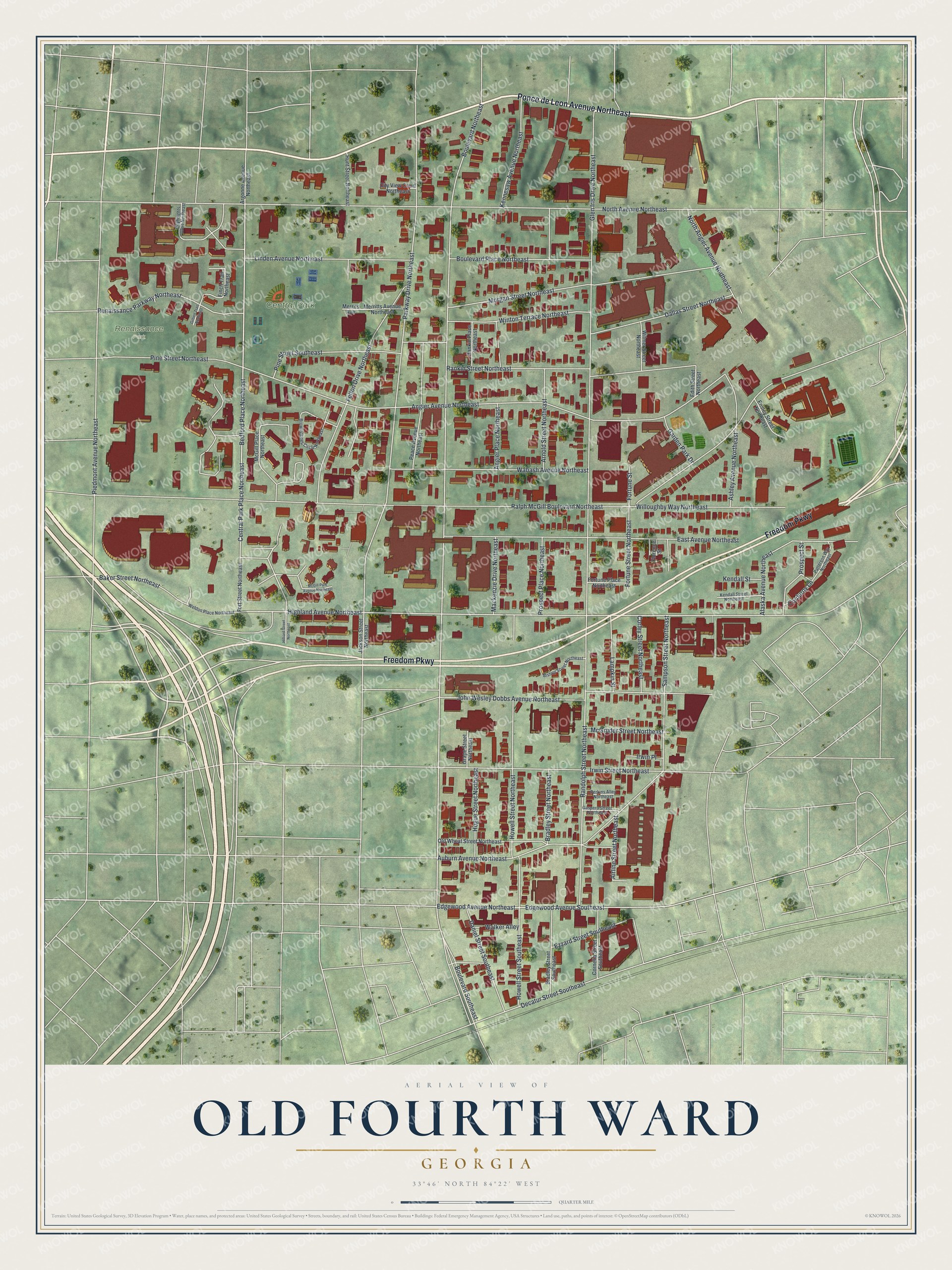 Watermarked full-map preview of Old Fourth Ward, Georgia