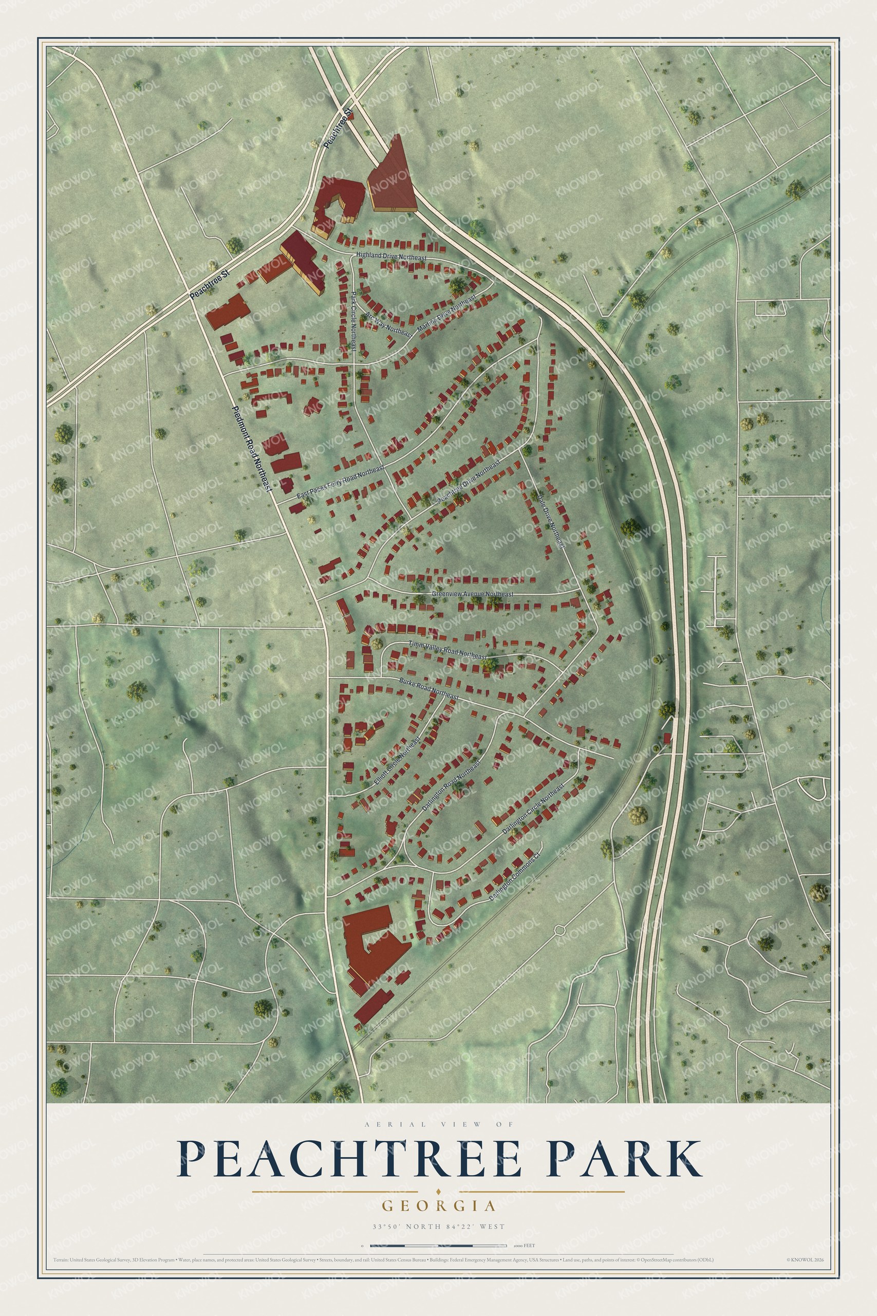Watermarked full-map preview of Peachtree Park, Georgia