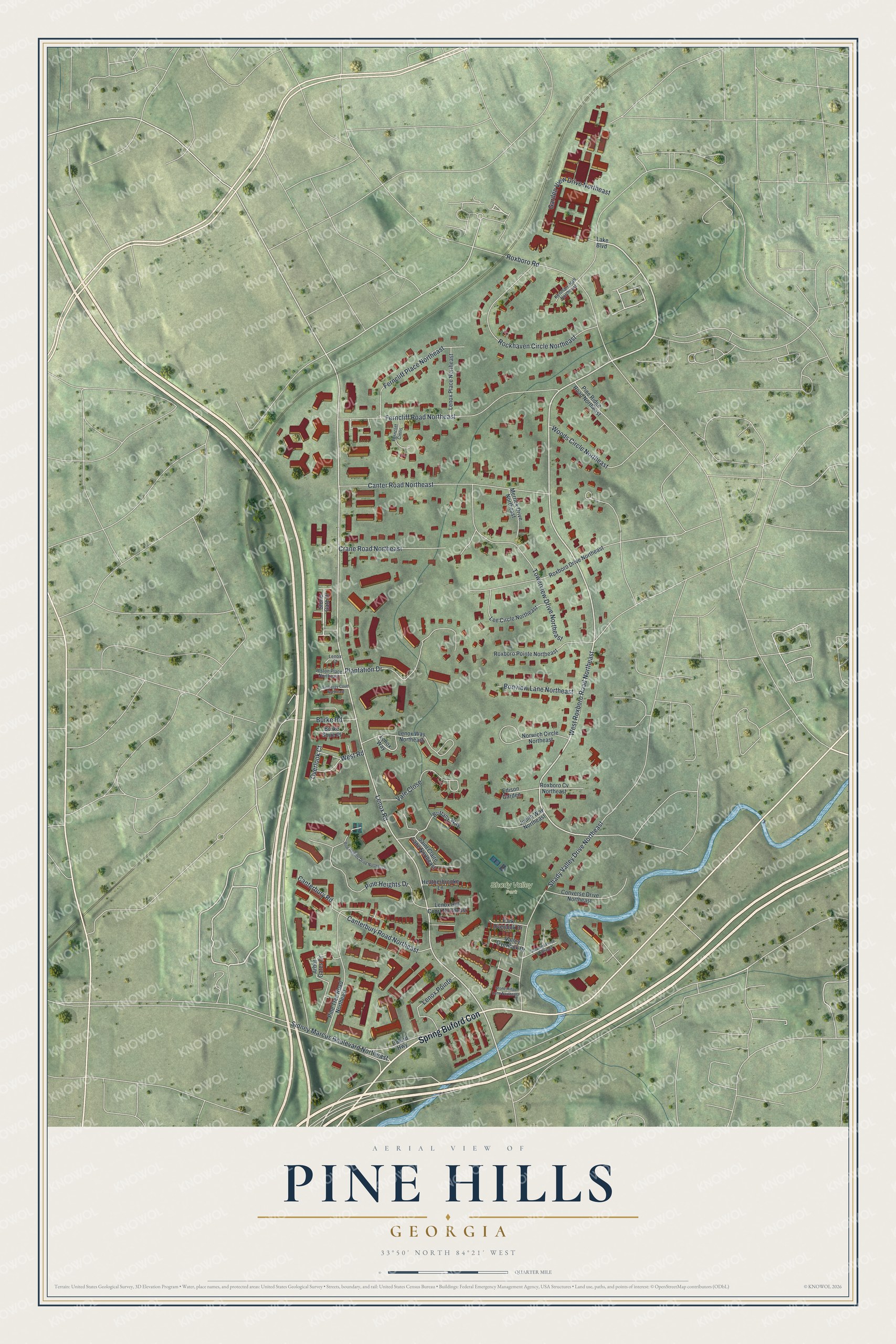 Watermarked full-map preview of Pine Hills, Georgia