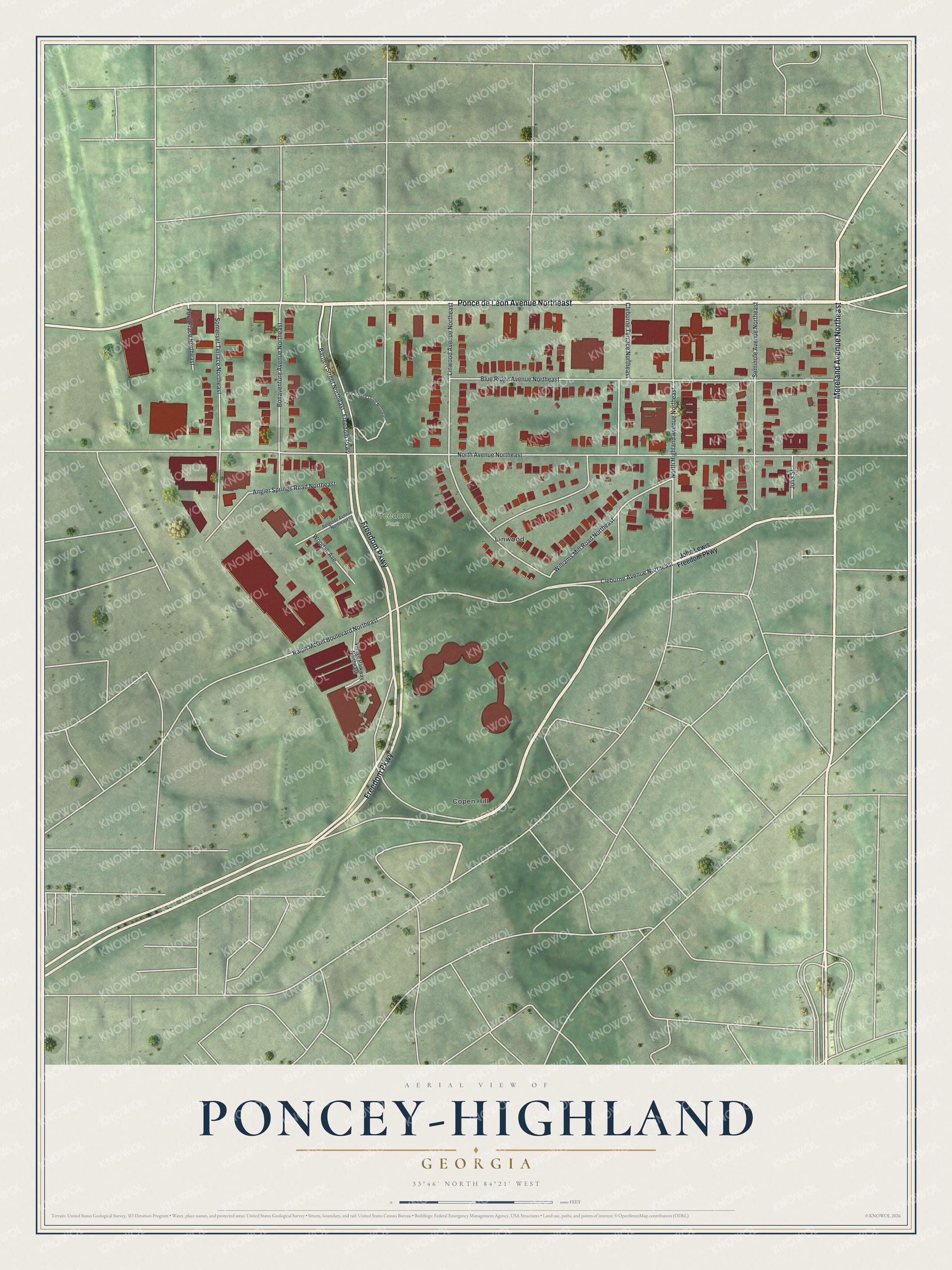Watermarked full-map preview of Poncey-Highland, Georgia