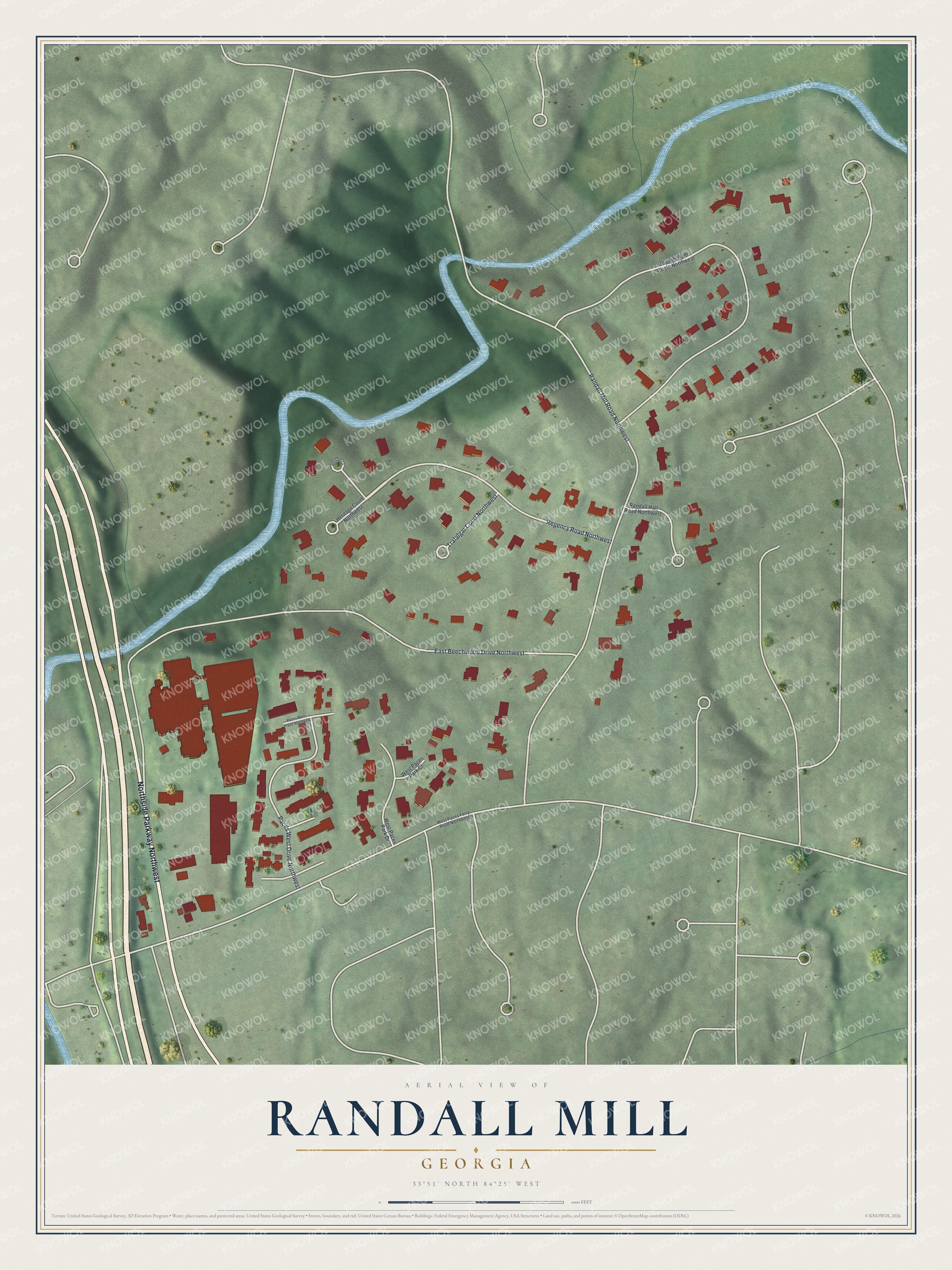 Watermarked full-map preview of Randall Mill, Georgia