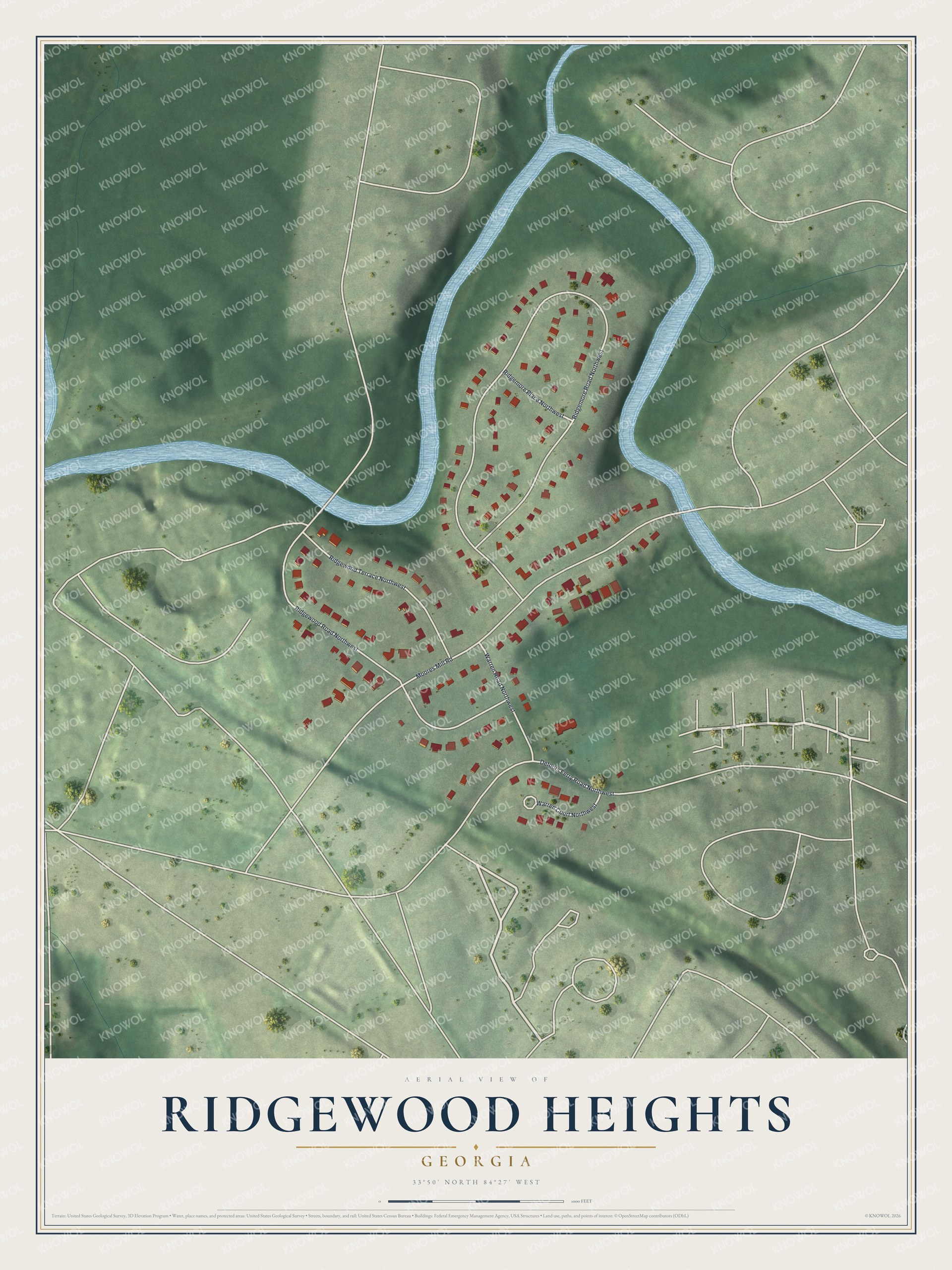 Watermarked full-map preview of Ridgewood Heights, Georgia