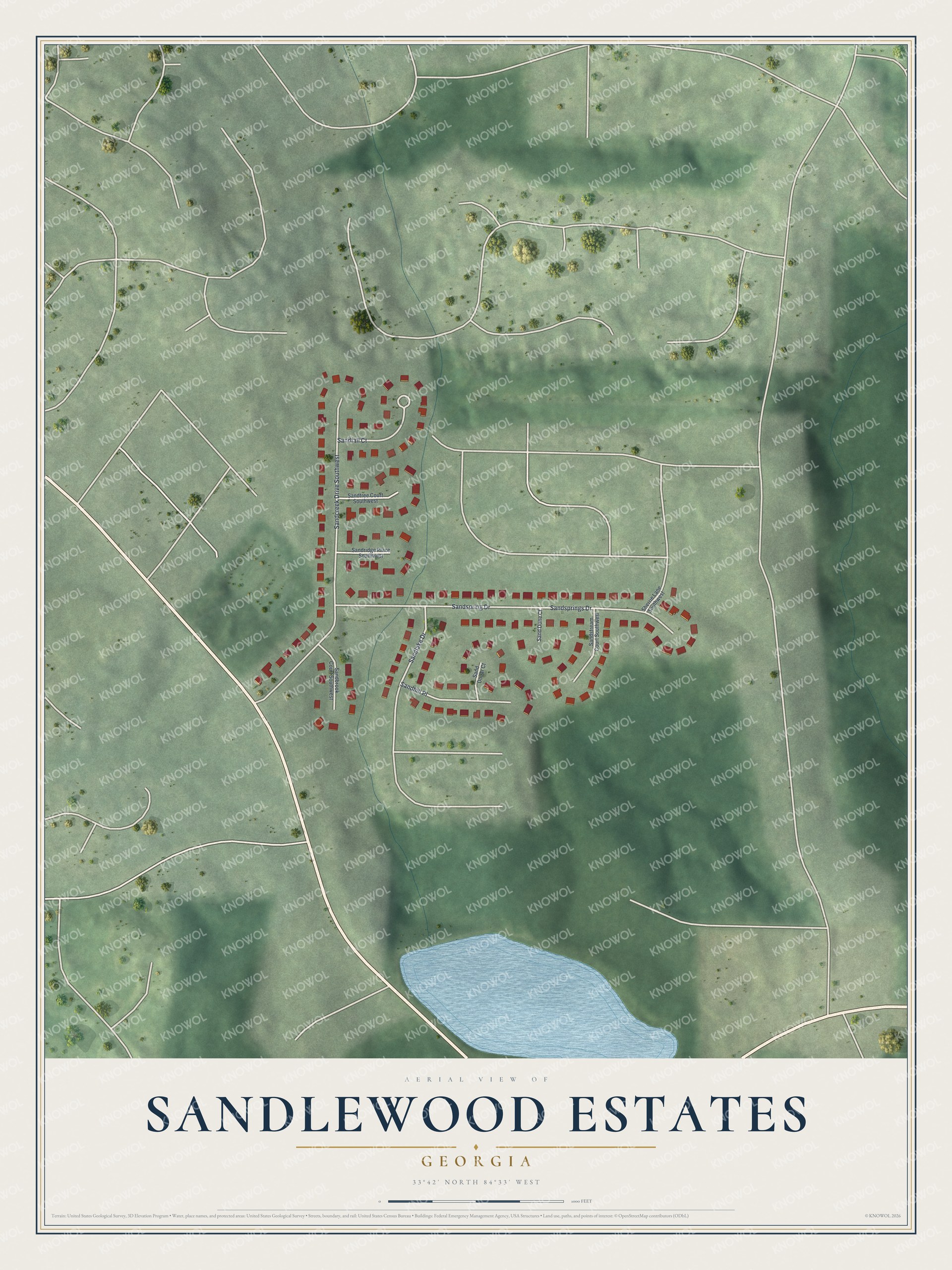 Watermarked full-map preview of Sandlewood Estates, Georgia