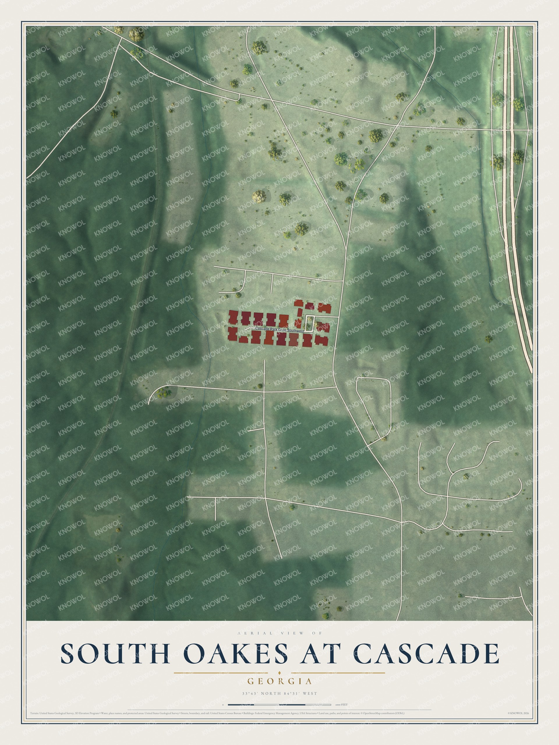 Watermarked full-map preview of South Oakes at Cascade, Georgia