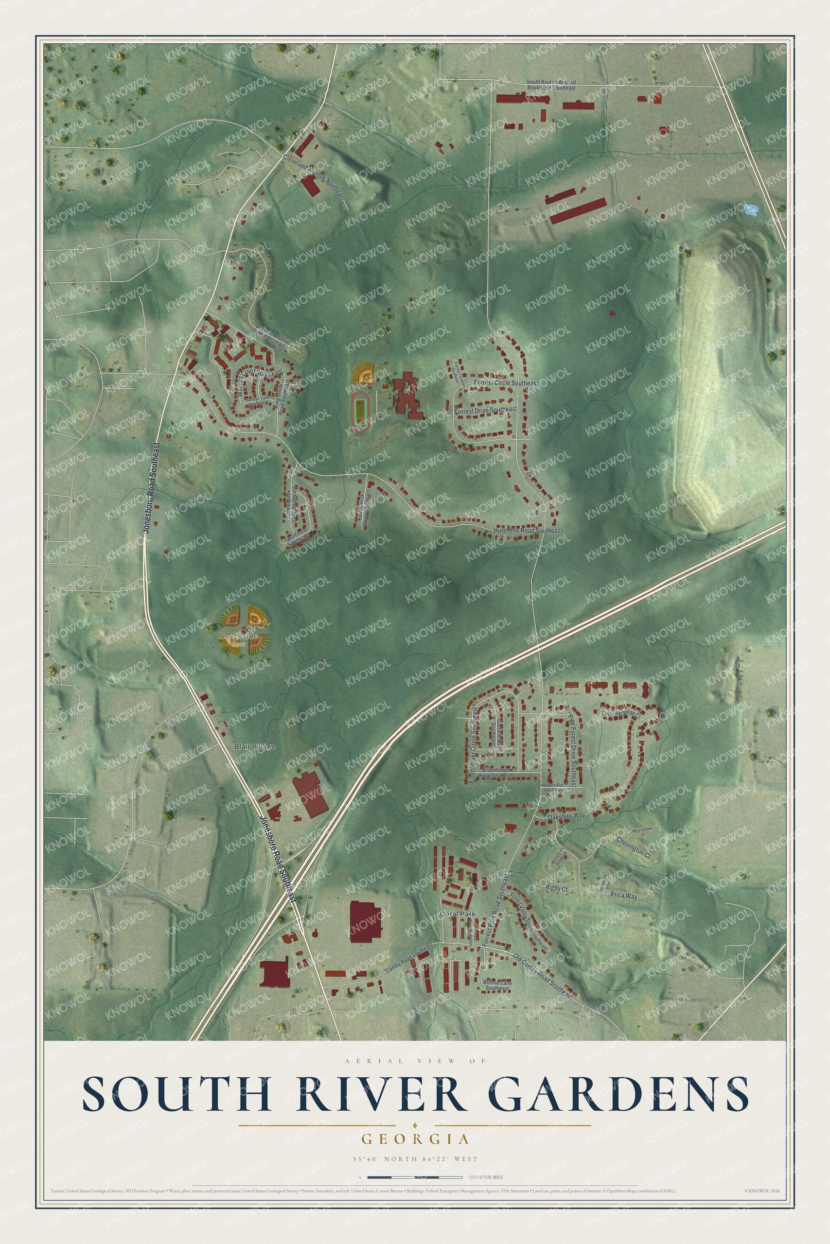 Watermarked full-map preview of South River Gardens, Georgia