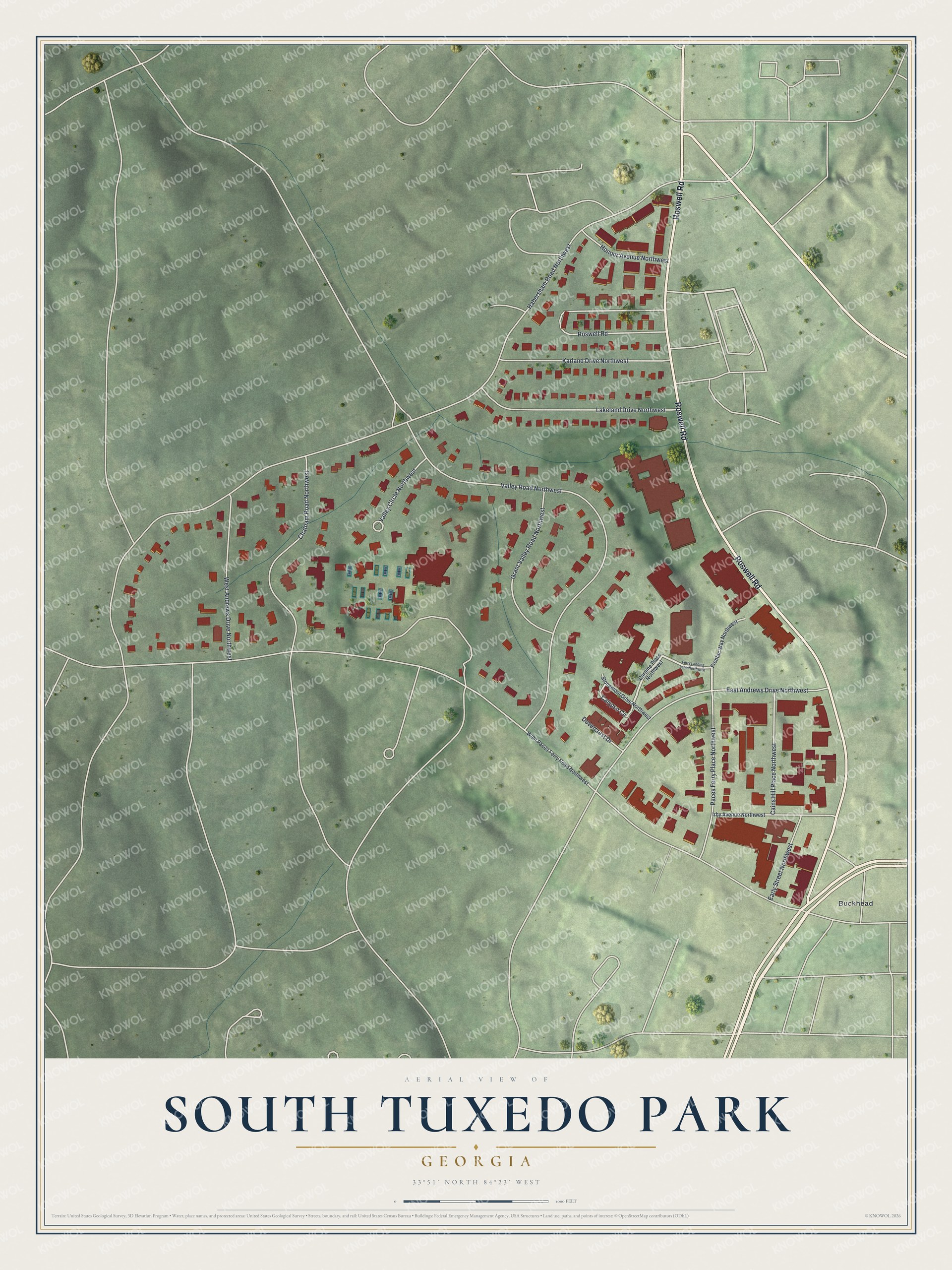 Watermarked full-map preview of South Tuxedo Park, Georgia